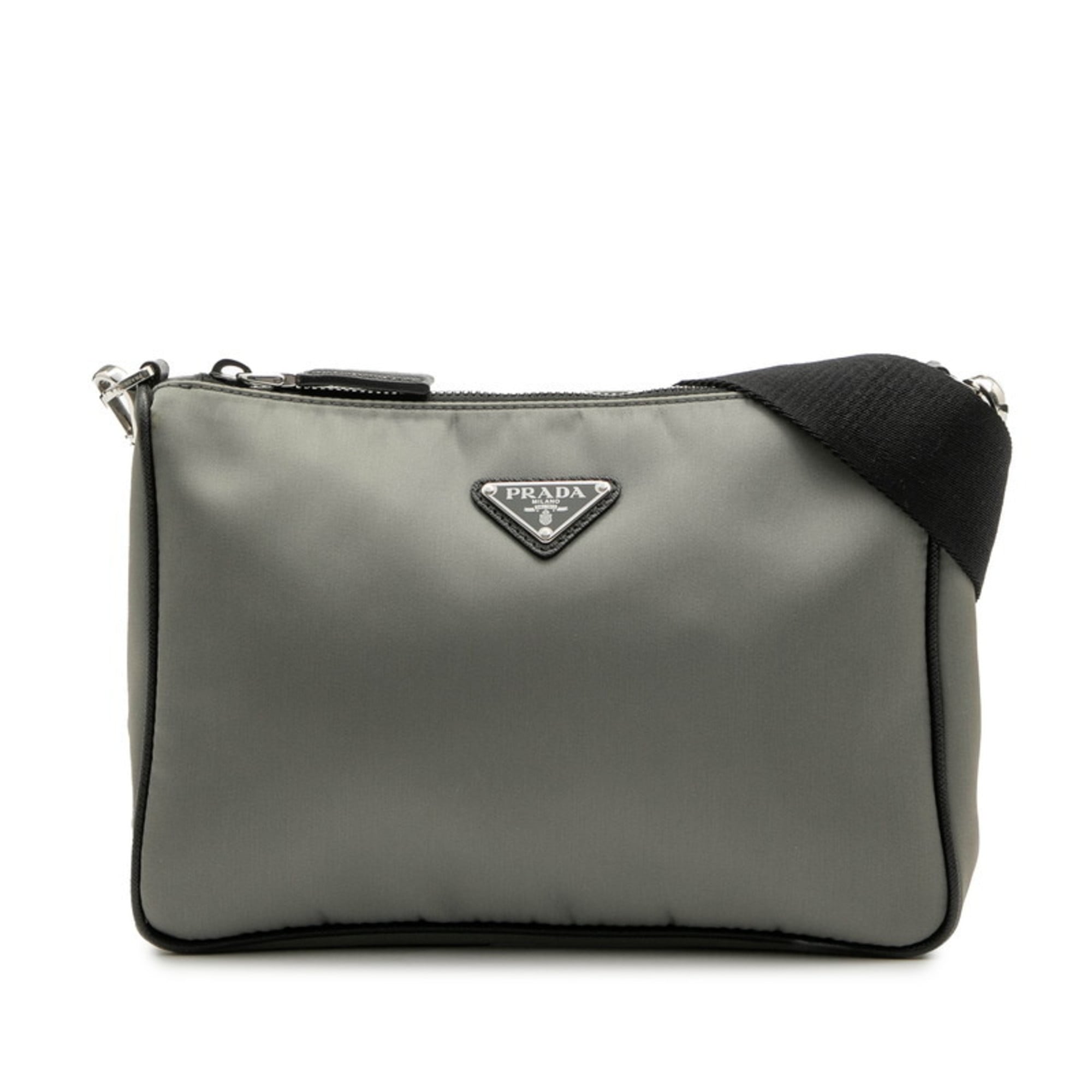 Prada Black Gray Nylon Leather Shoulder Bag (Pre-Owned)