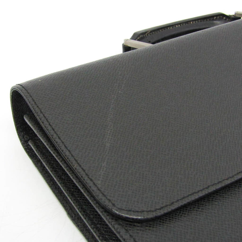 Louis Vuitton Serviette Moskova Briefcase Taiga Leather Gray Leather Briefcase Bag (Pre-Owned)