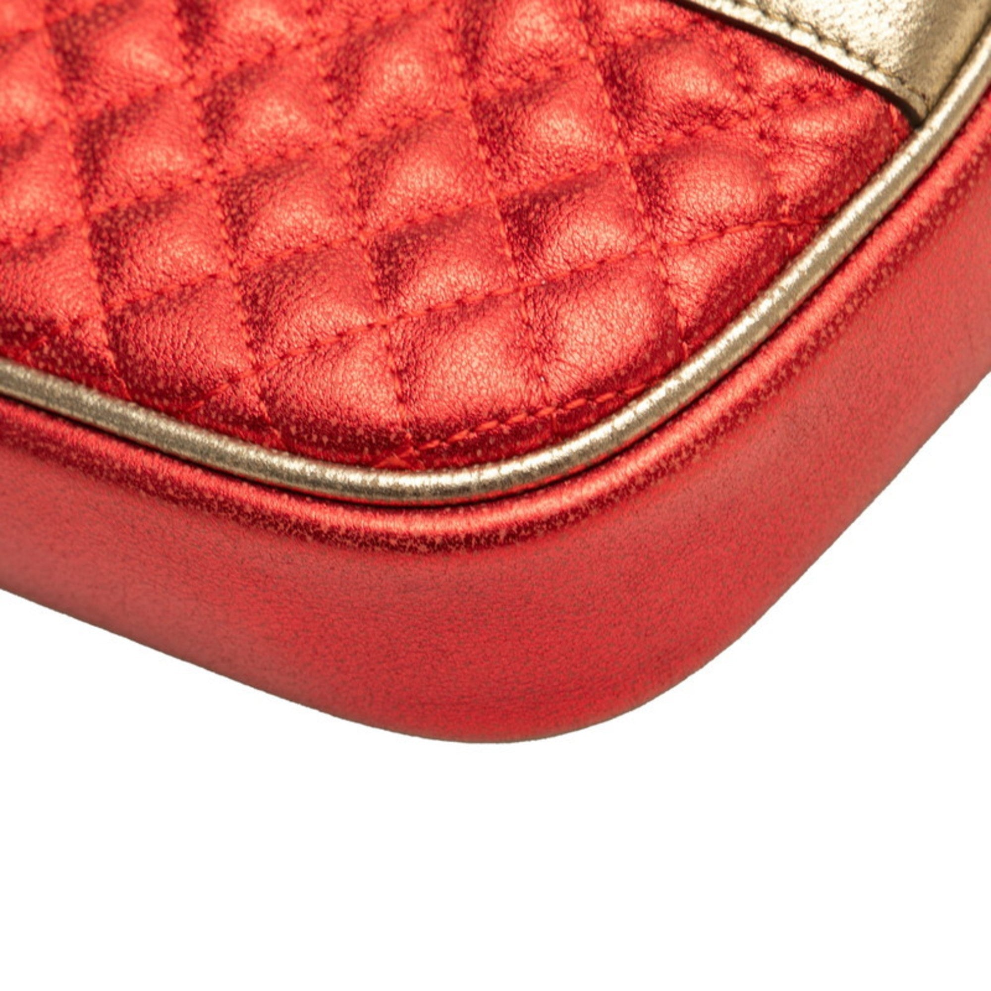 Gucci Gold Green Red Color Leather Clutch Bag (Pre-Owned)