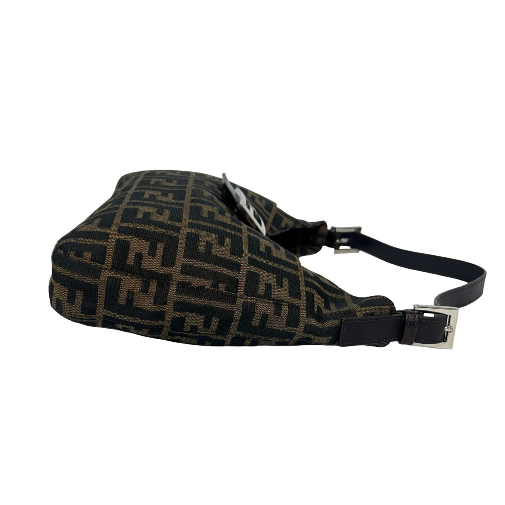 Fendi Black Brown Canvas Leather Shoulder Bag (Pre-Owned)