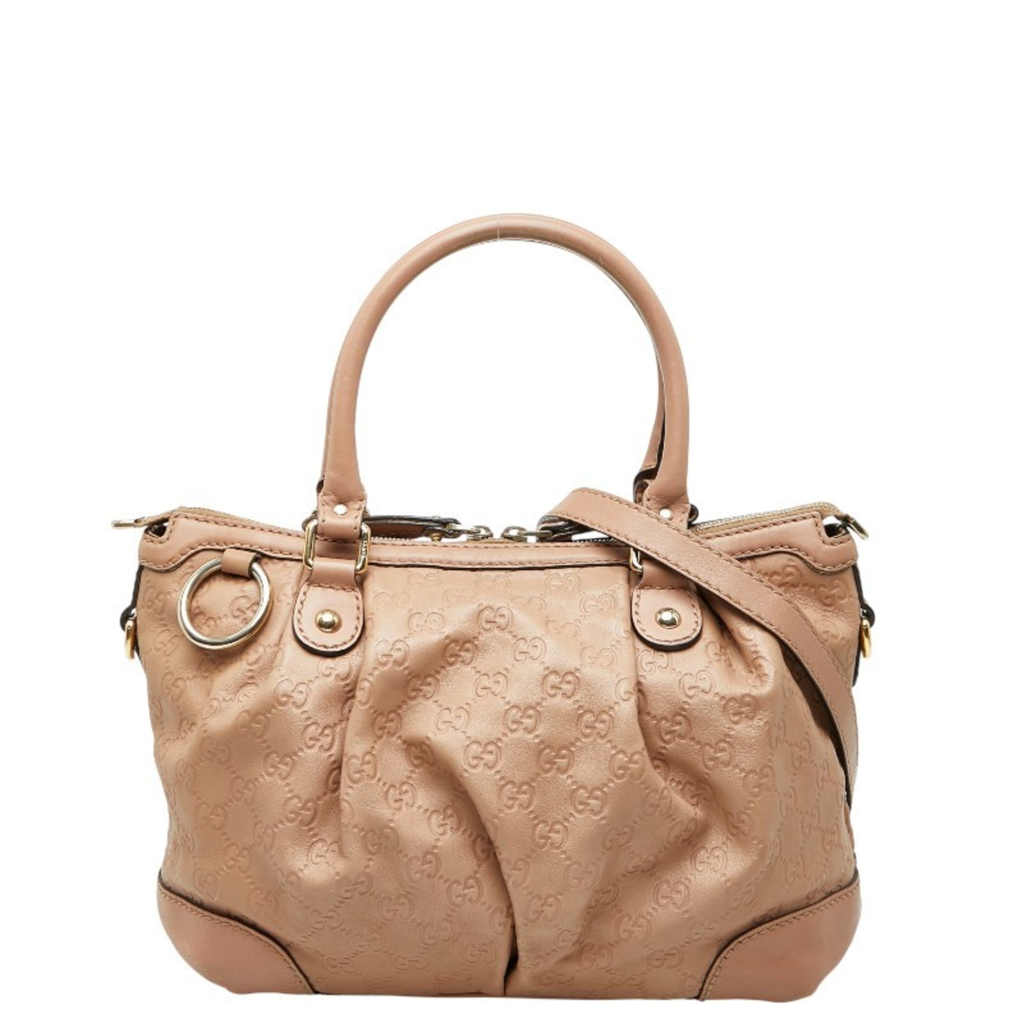 Gucci Beige Pink Canvas Leather Handbag Shoulder Bag (Pre-Owned)