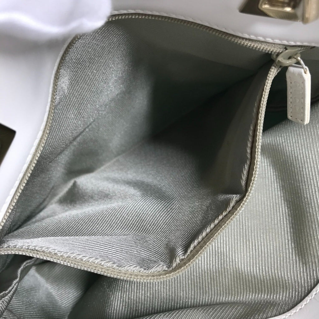 Gucci Blue White Canvas Leather Shoulder Bag Tote Bag (Pre-Owned)