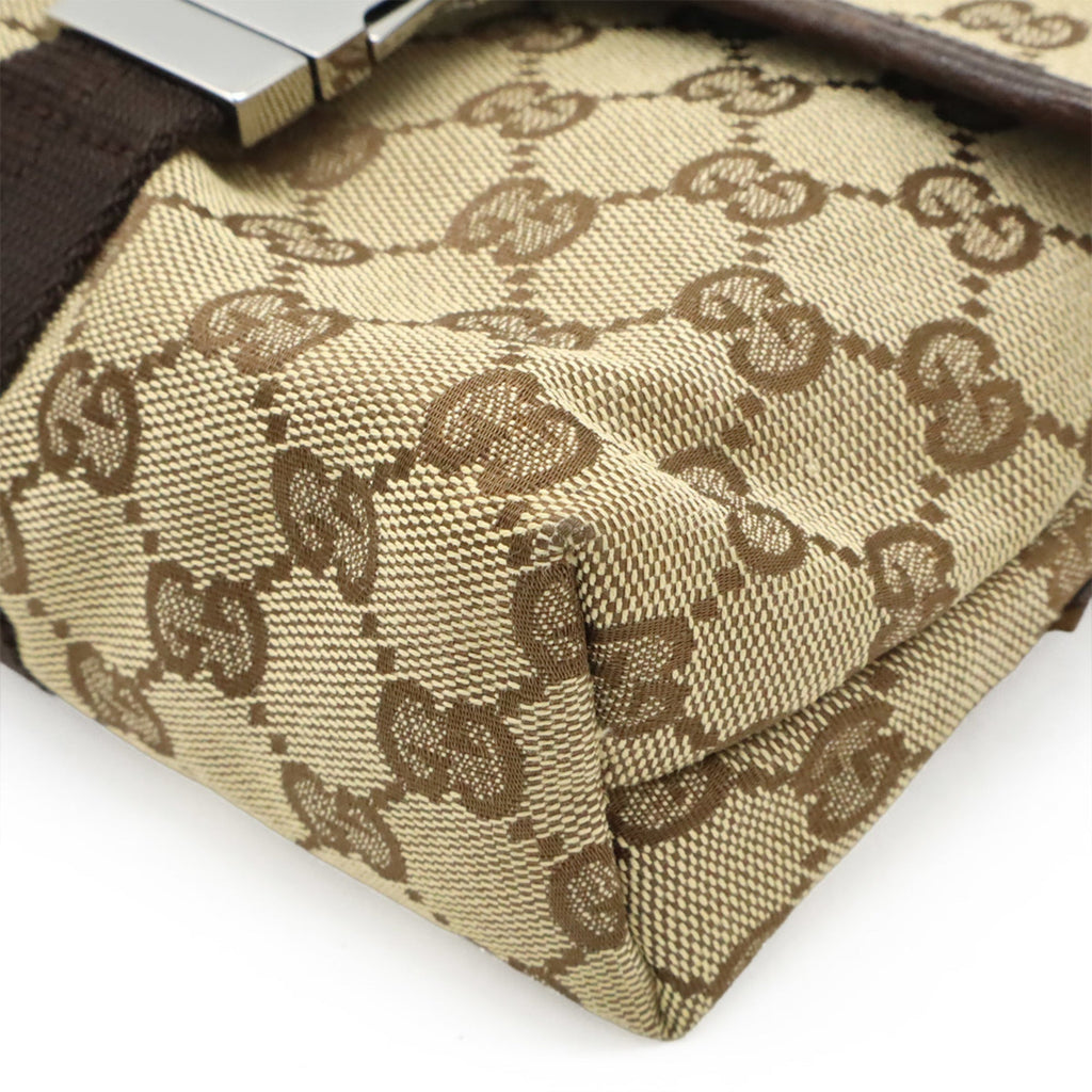 Gucci Beige Dark Brown Canvas Leather Pouch Sling Bag (Pre-Owned)