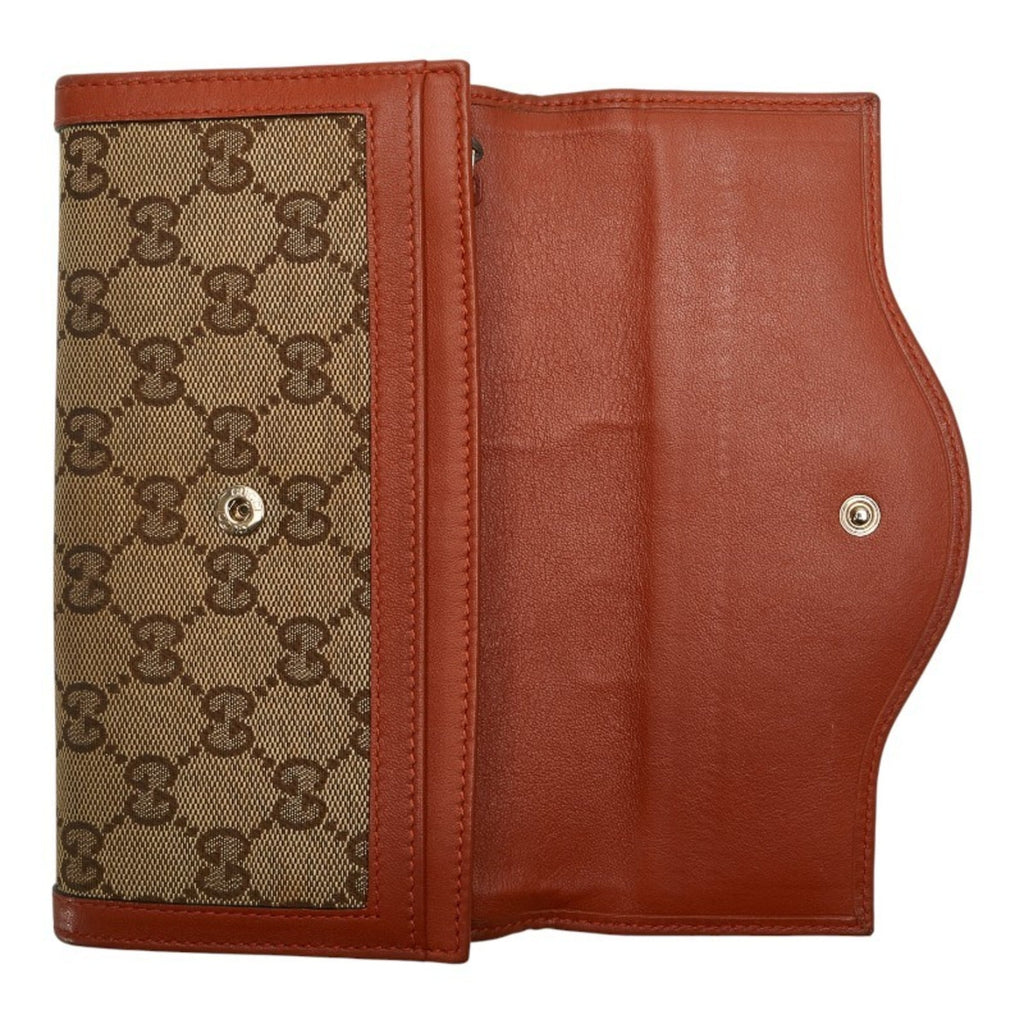Gucci Beige Brown Gg Canvas Leather Long Wallet (Bi-Fold) (Pre-Owned)