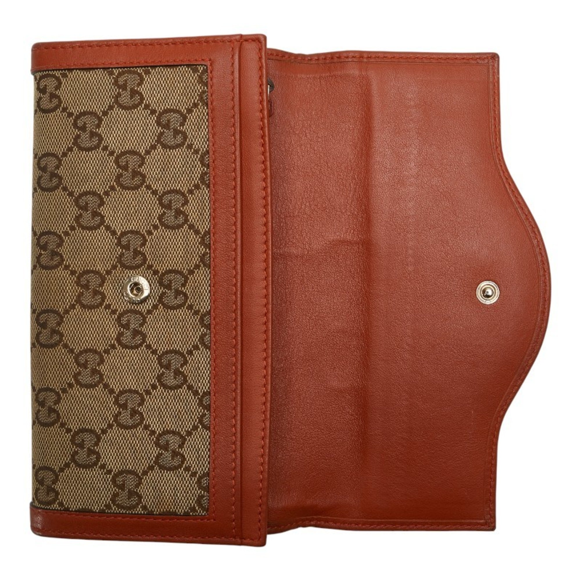 Gucci Beige Brown Gg Canvas Leather Long Wallet (Bi-Fold) (Pre-Owned)