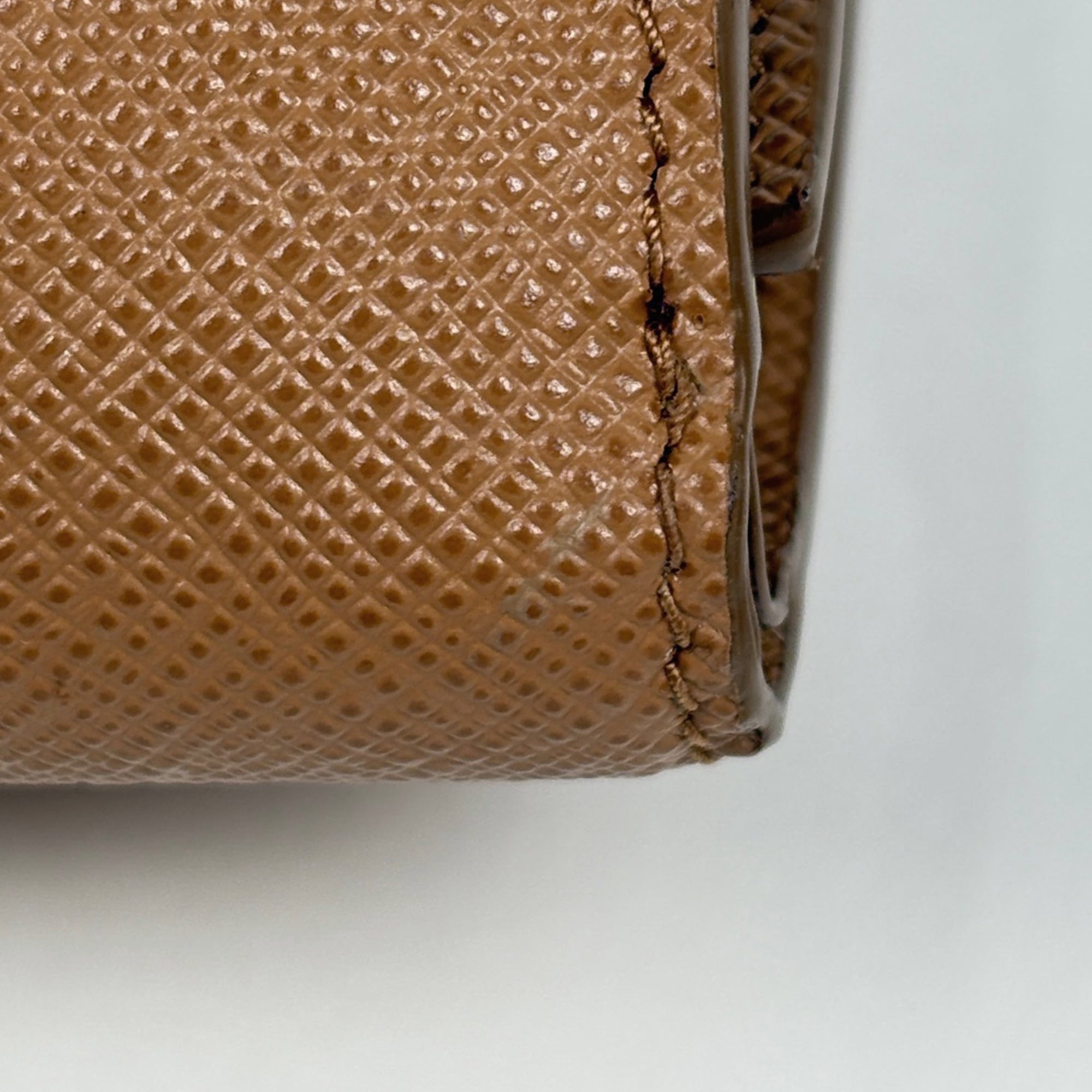 Prada Brown Saffiano Triangle Leather Wallet (Tri-Fold) (Pre-Owned)
