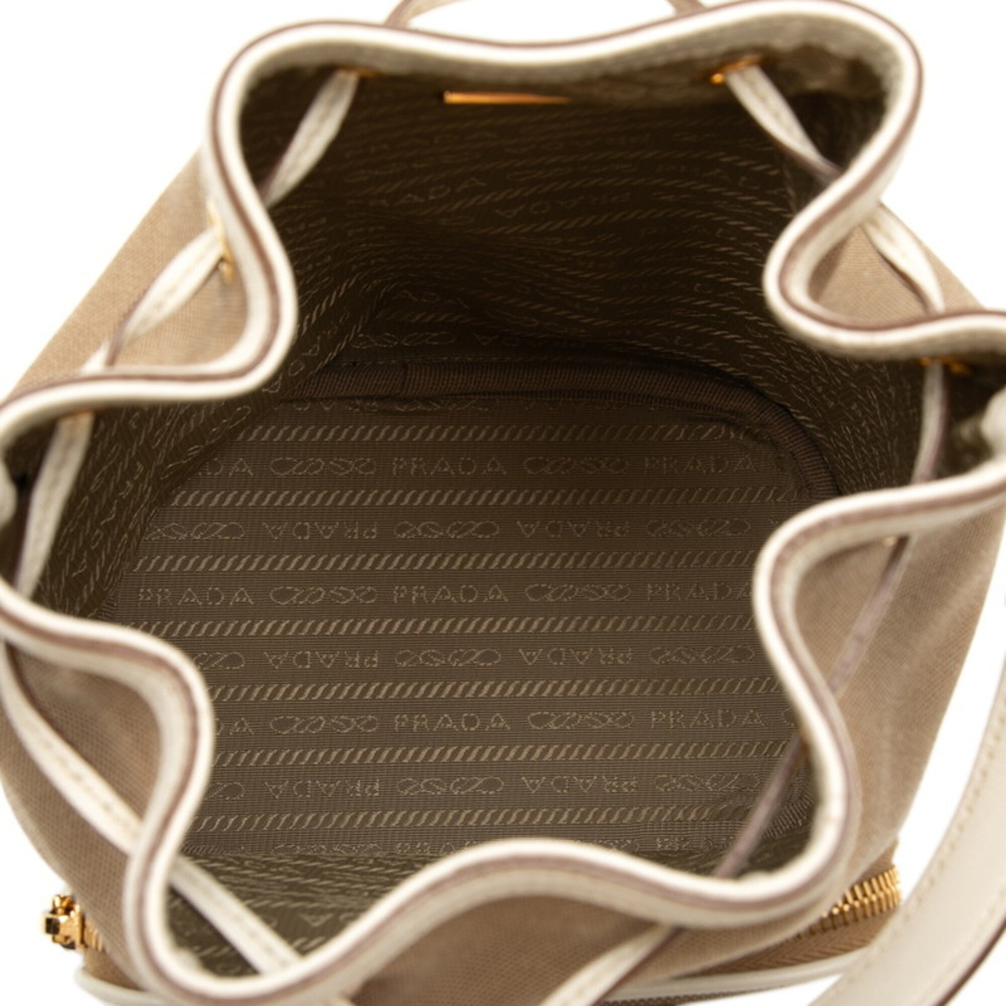 Prada Beige White Canvas Leather Handbag Shoulder Bag (Pre-Owned)