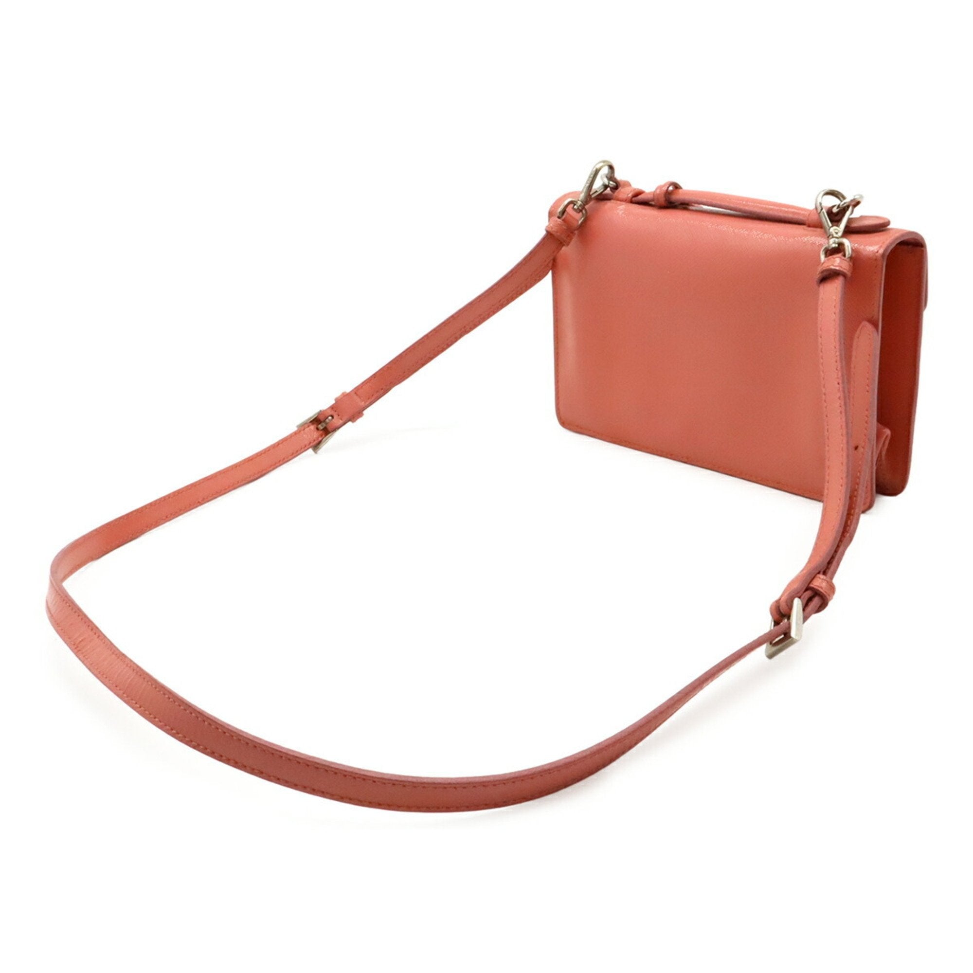 Prada Saffiano Begonia Pink Leather Handbag Pochette Shoulder Bag (Pre-Owned)