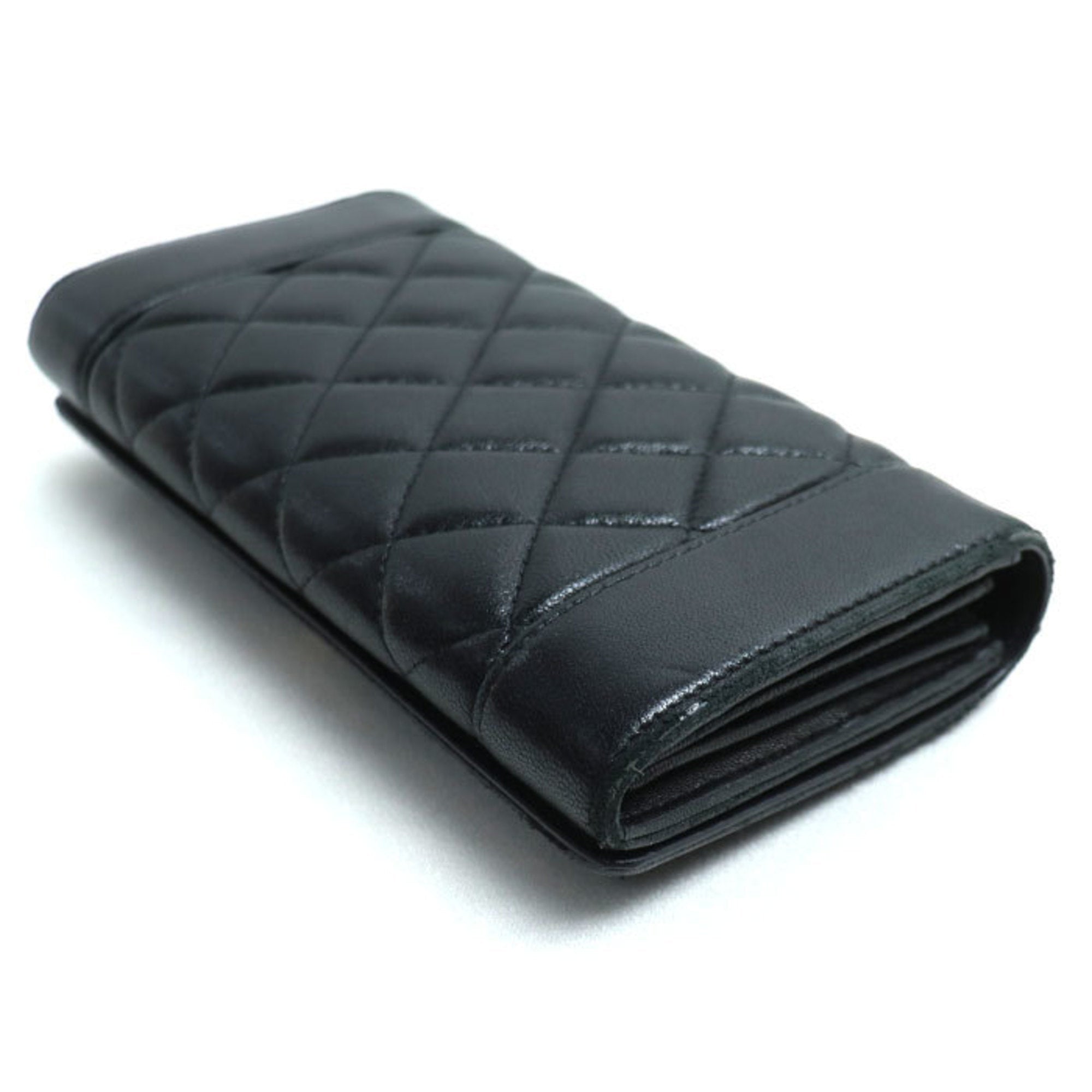 Chanel Black Leather Long Wallet (Bi-Fold) (Pre-Owned)