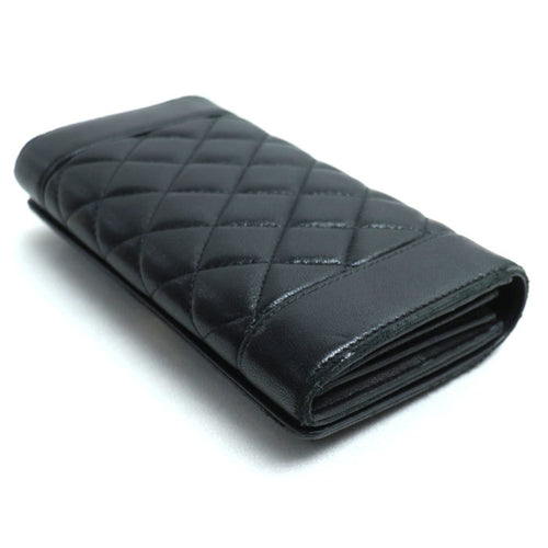 Chanel Black Leather Long Wallet (Bi-Fold) (Pre-Owned)