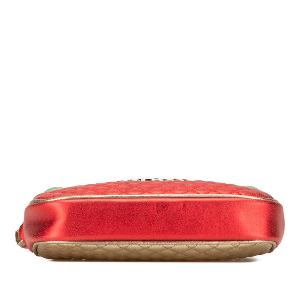 Gucci Gold Green Red Color Leather Clutch Bag (Pre-Owned)