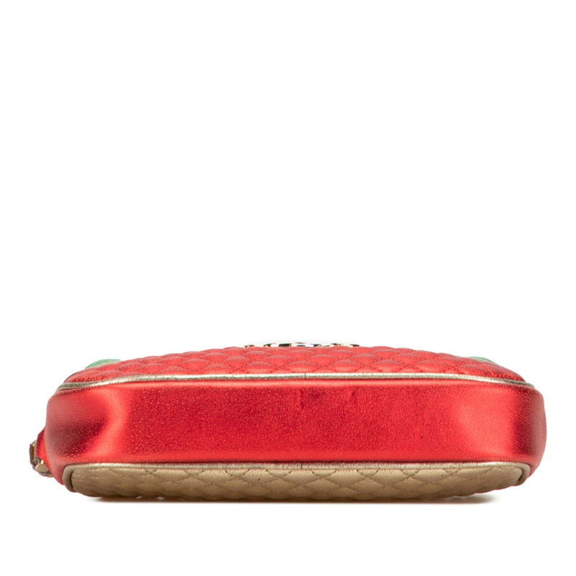 Gucci Gold Green Red Color Leather Clutch Bag (Pre-Owned)