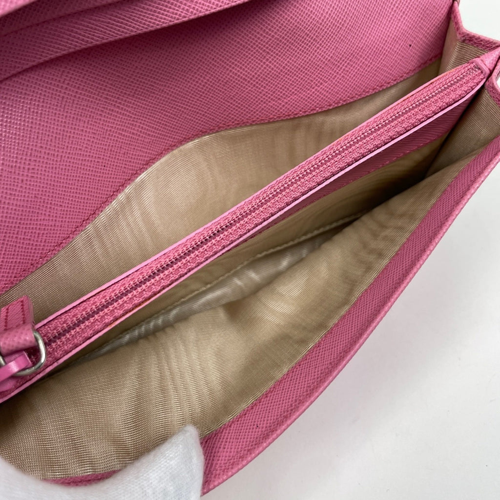 Prada Pink Leather Long Wallet (Bi-Fold) (Pre-Owned)