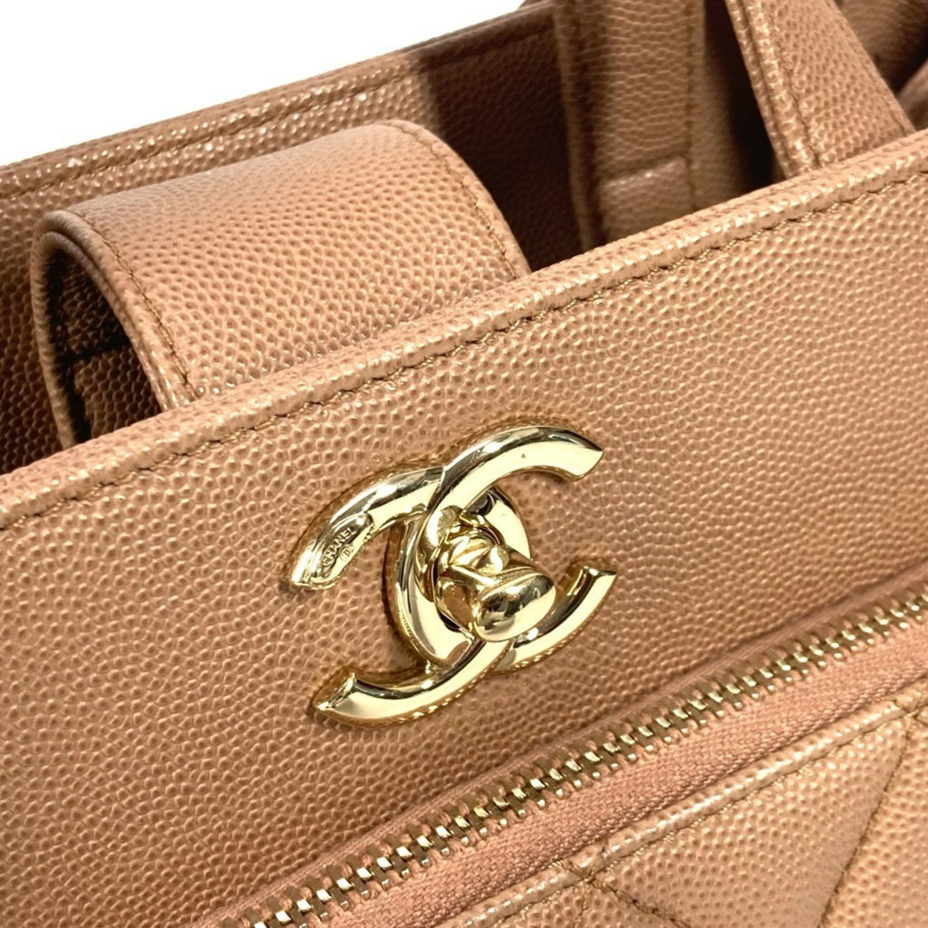 Chanel Beige Grained Calfskin Shoulder Bag Tote Bag (Pre-Owned)
