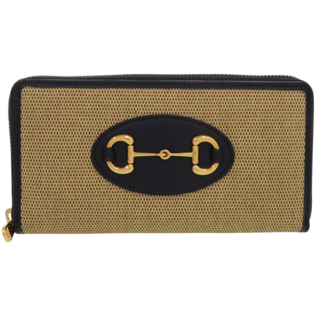 Gucci Beige Navy Canvas Leather Long Wallet (Bi-Fold) (Pre-Owned)
