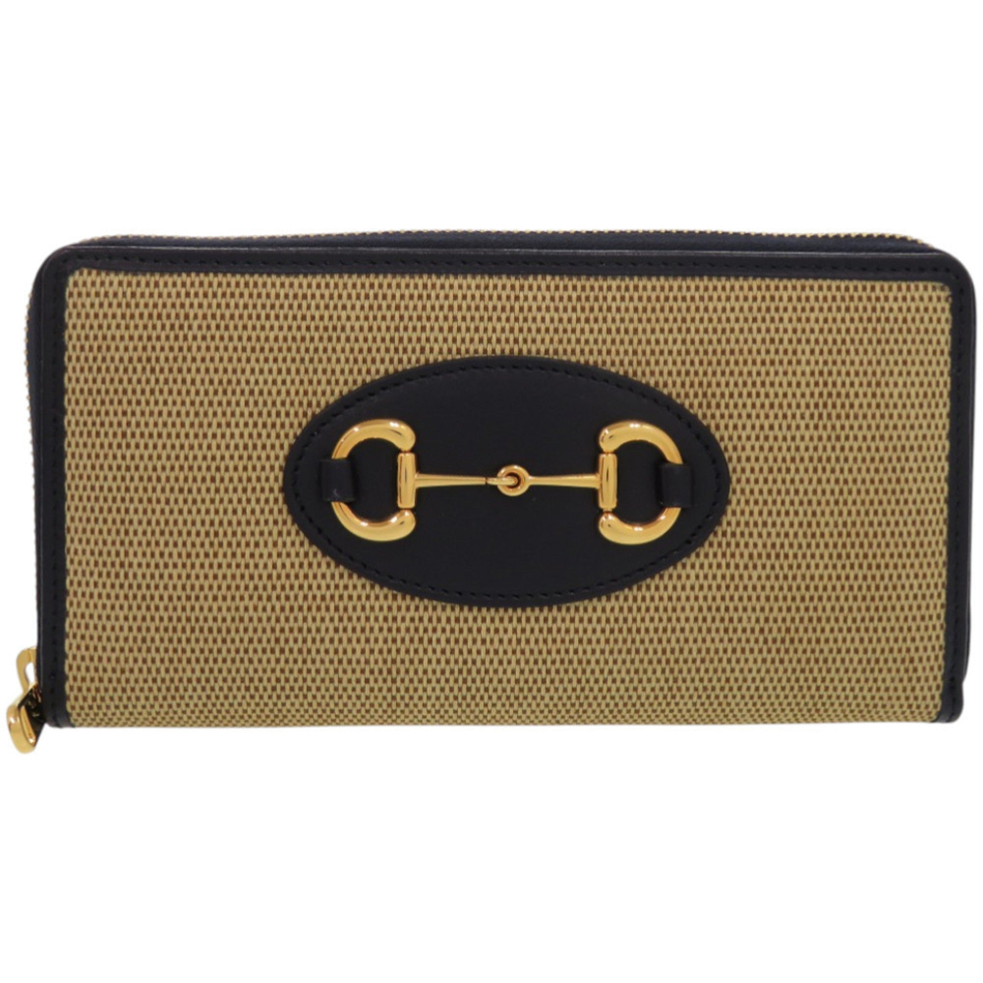 Gucci Beige Navy Canvas Leather Long Wallet (Bi-Fold) (Pre-Owned)