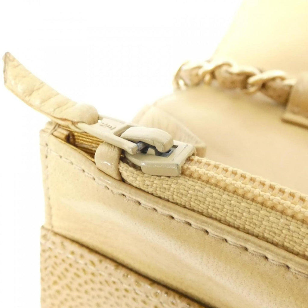 Chanel Beige Grained Calfskin Chain/Shoulder Wallet (Pre-Owned)