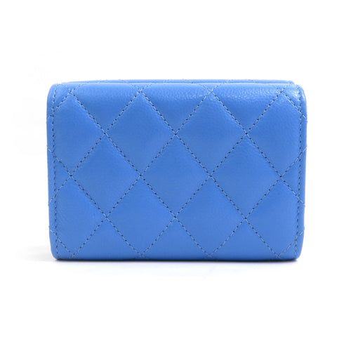 Chanel Blue Grained Calfskin Wallet (Tri-Fold) (Pre-Owned)