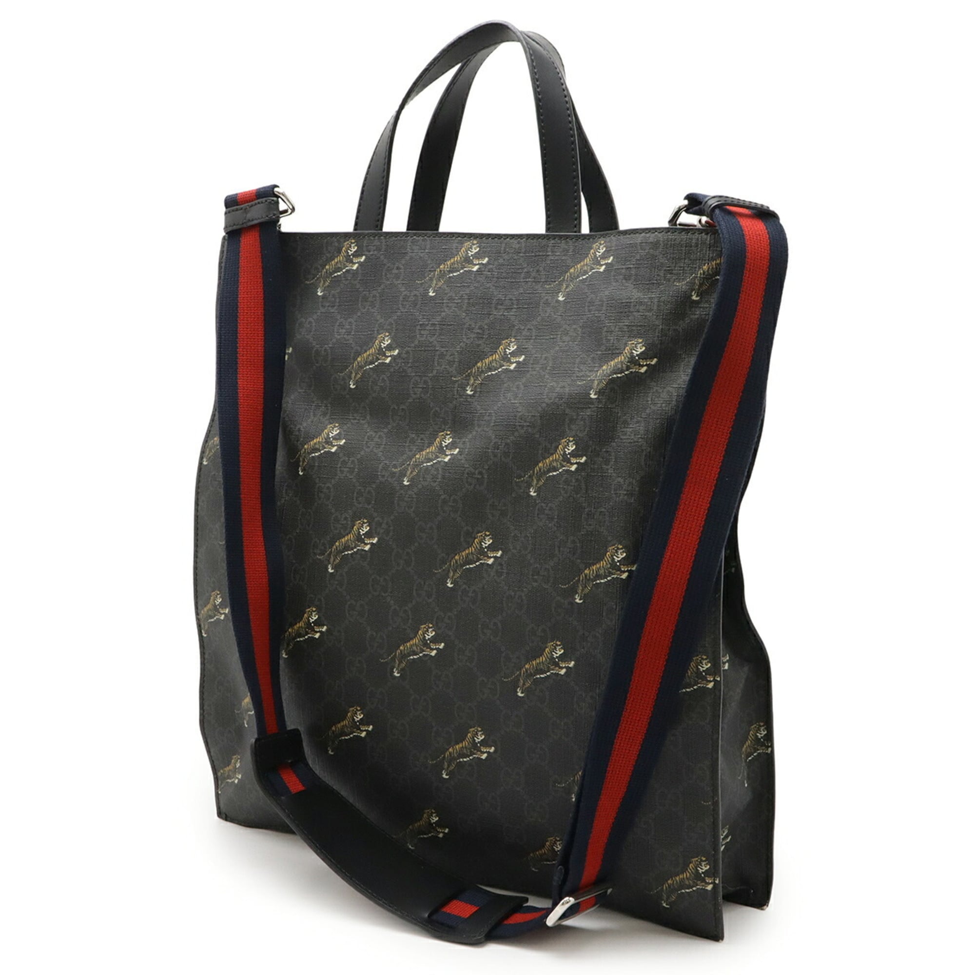 Gucci Black Dark Gray Gg Supreme Shoulder Bag Tote Bag (Pre-Owned)