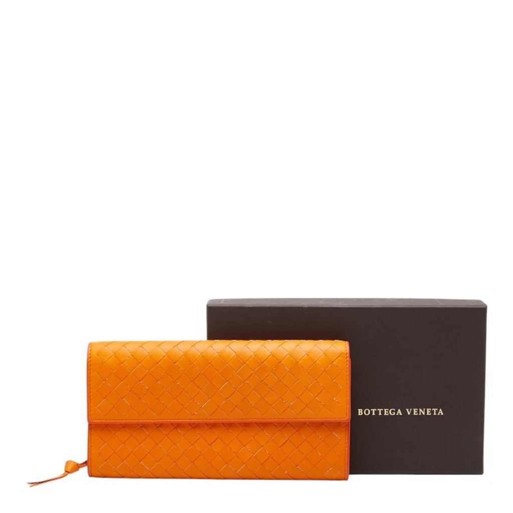 Bottega Veneta Orange Leather Long Wallet (Bi-Fold) (Pre-Owned)