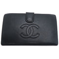 Chanel Black Grained Calfskin Long Wallet (Bi-Fold) (Pre-Owned)