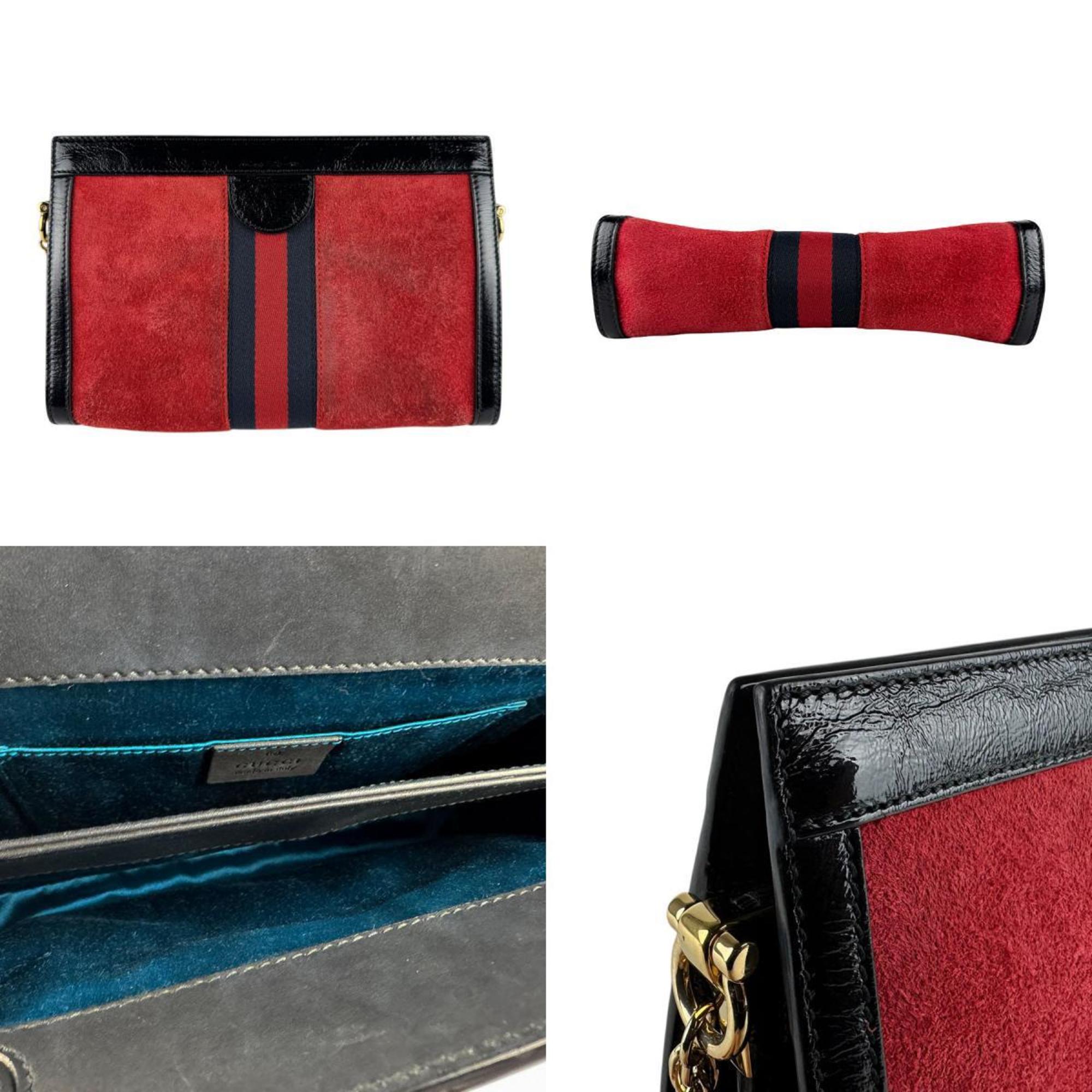 Gucci Black Red Color Suede Patent Leather Shoulder Bag (Pre-Owned)