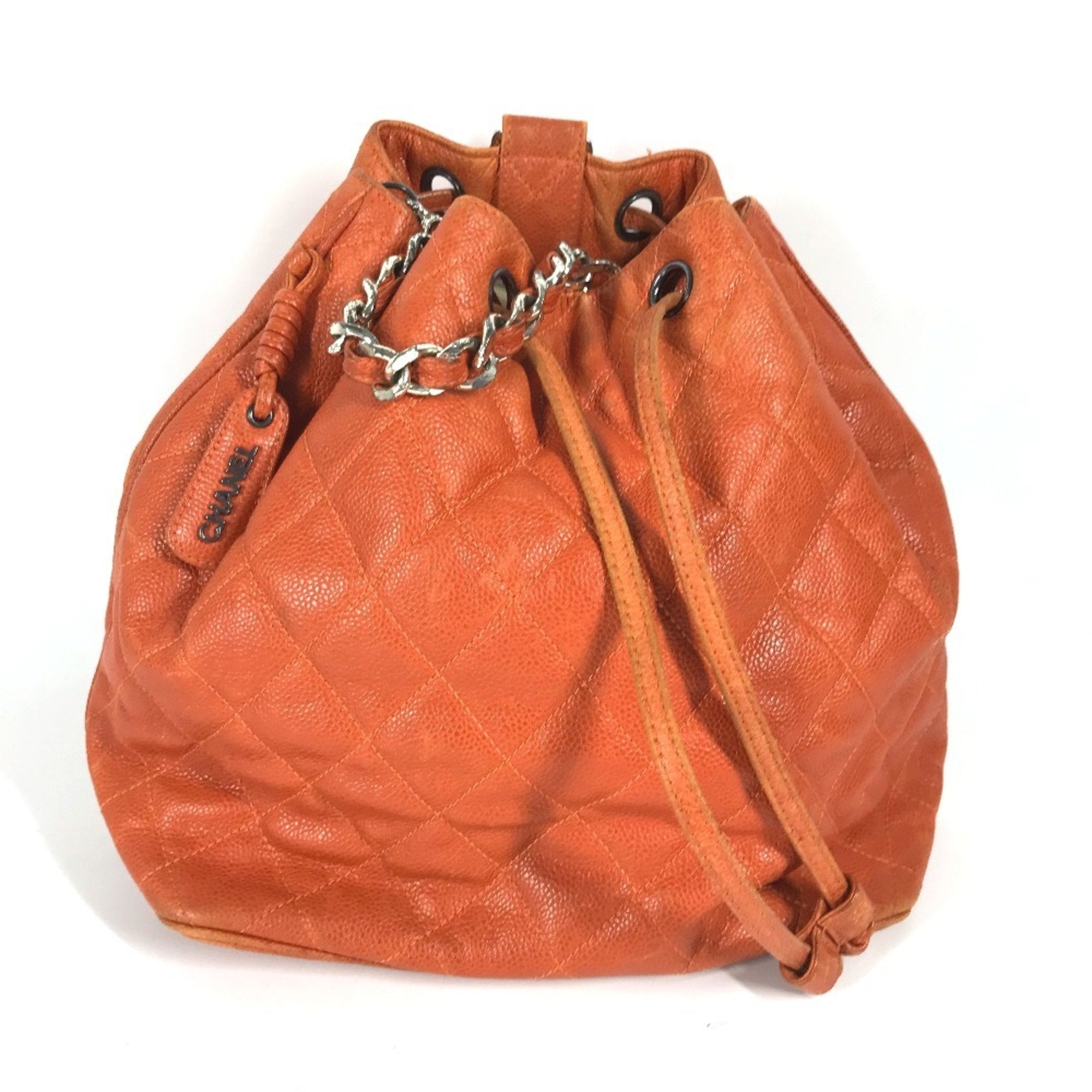 Chanel Orange Caviar Leather Backpack Shoulder Bag (Pre-Owned)