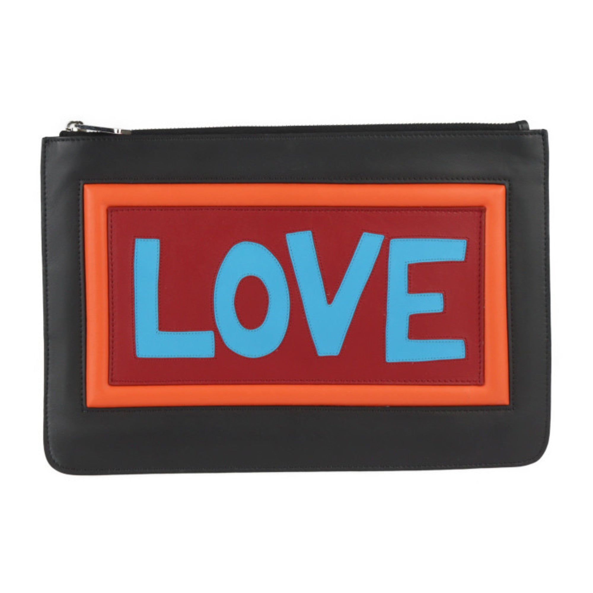 Fendi Black Multi-Color Leather Clutch Bag Handbag Pouch (Pre-Owned)