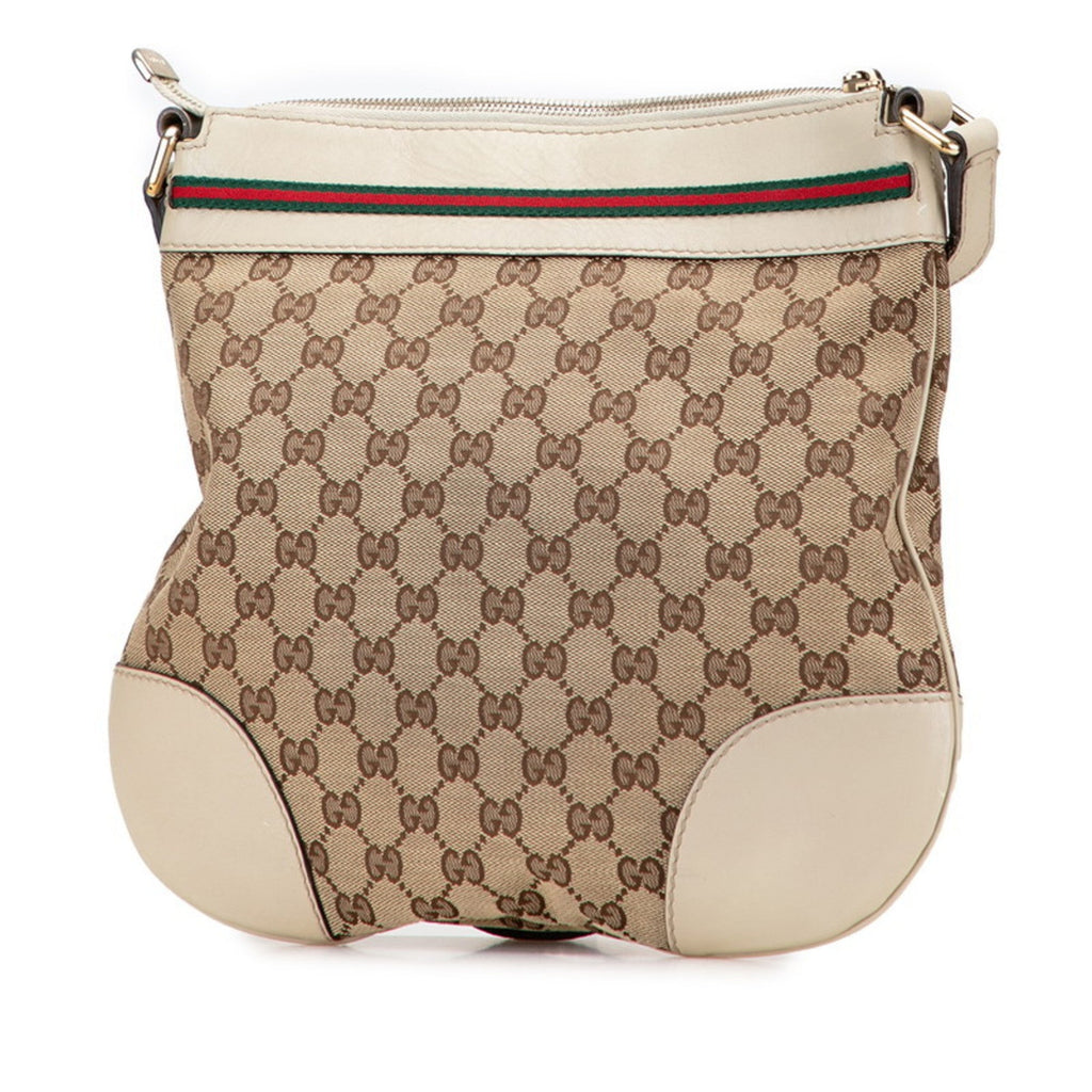 Gucci Gg Canvas Beige Gg Canvas Leather Shoulder Bag (Pre-Owned)