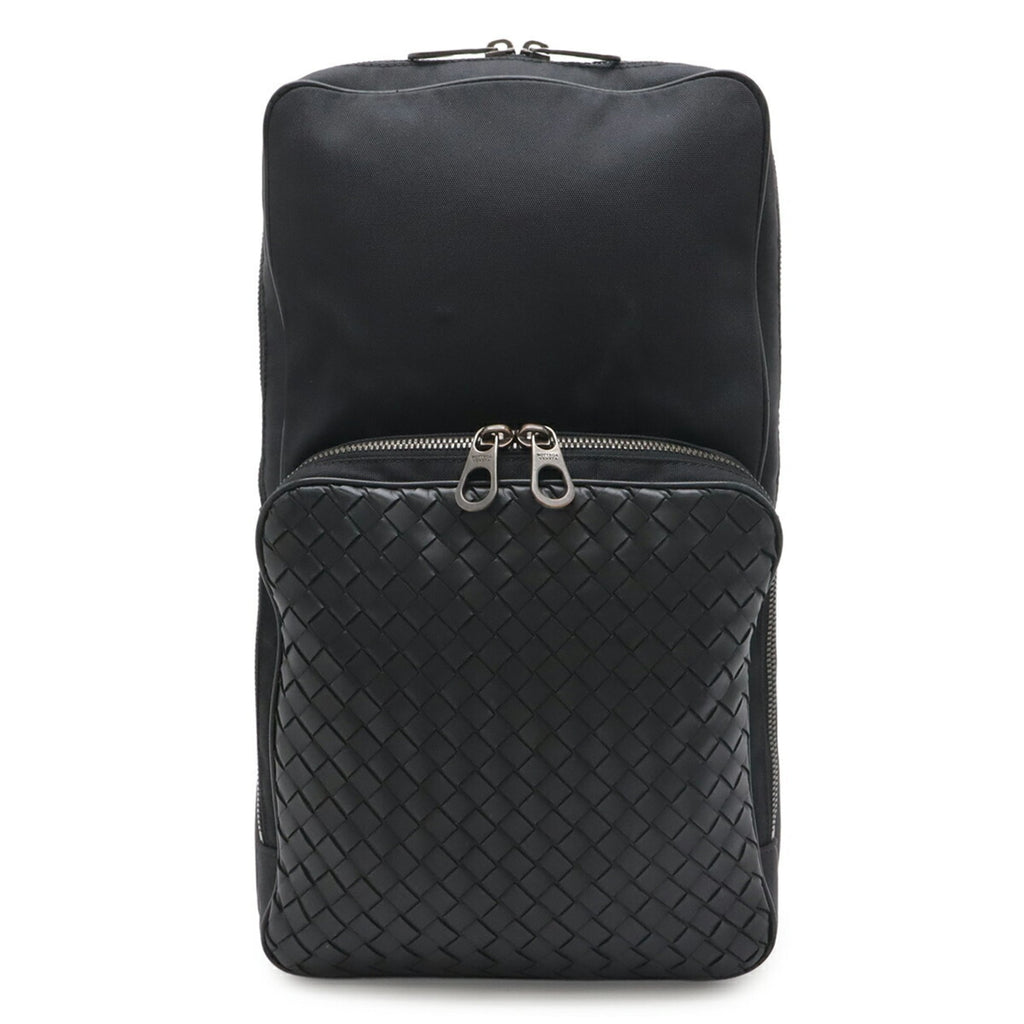Bottega Veneta Black Nylon Canvas Leather Shoulder Bag Sling Bag (Pre-Owned)