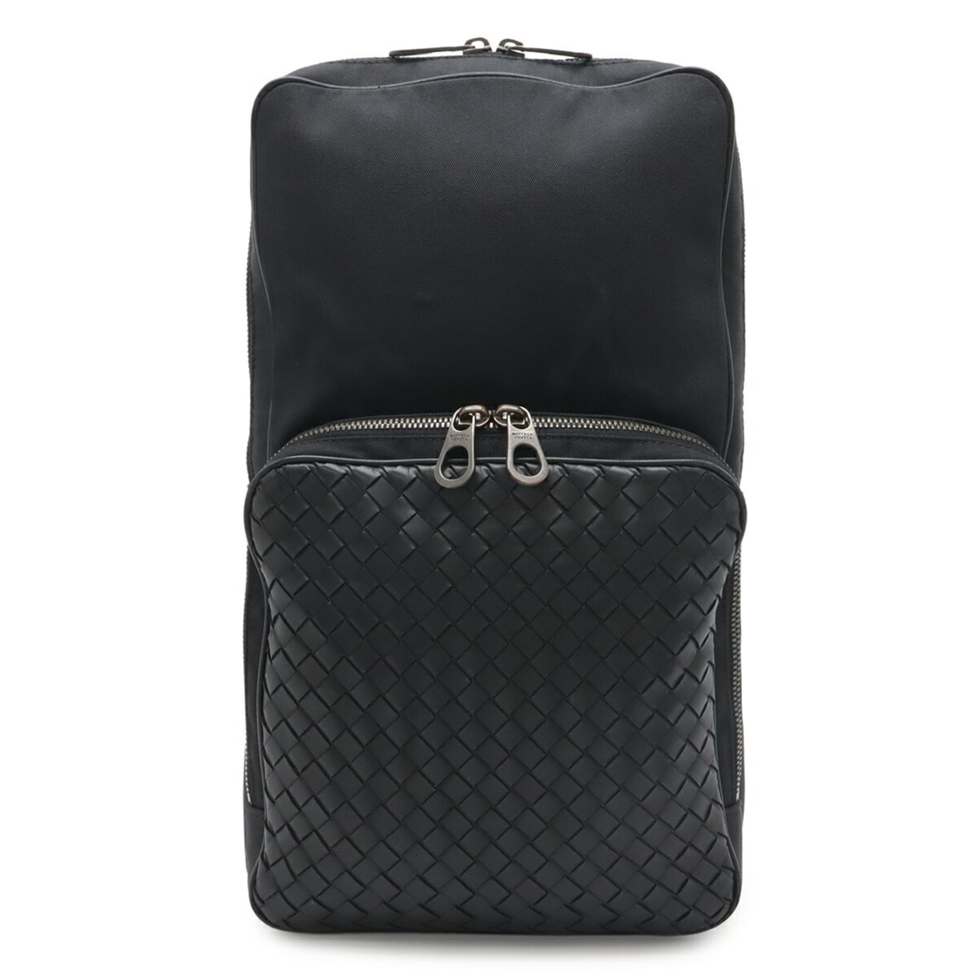 Bottega Veneta Black Nylon Canvas Leather Shoulder Bag Sling Bag (Pre-Owned)