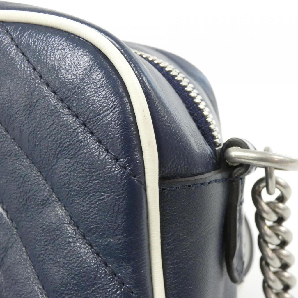 Gucci Gg Marmont Blue White Leather Shoulder Bag (Pre-Owned)
