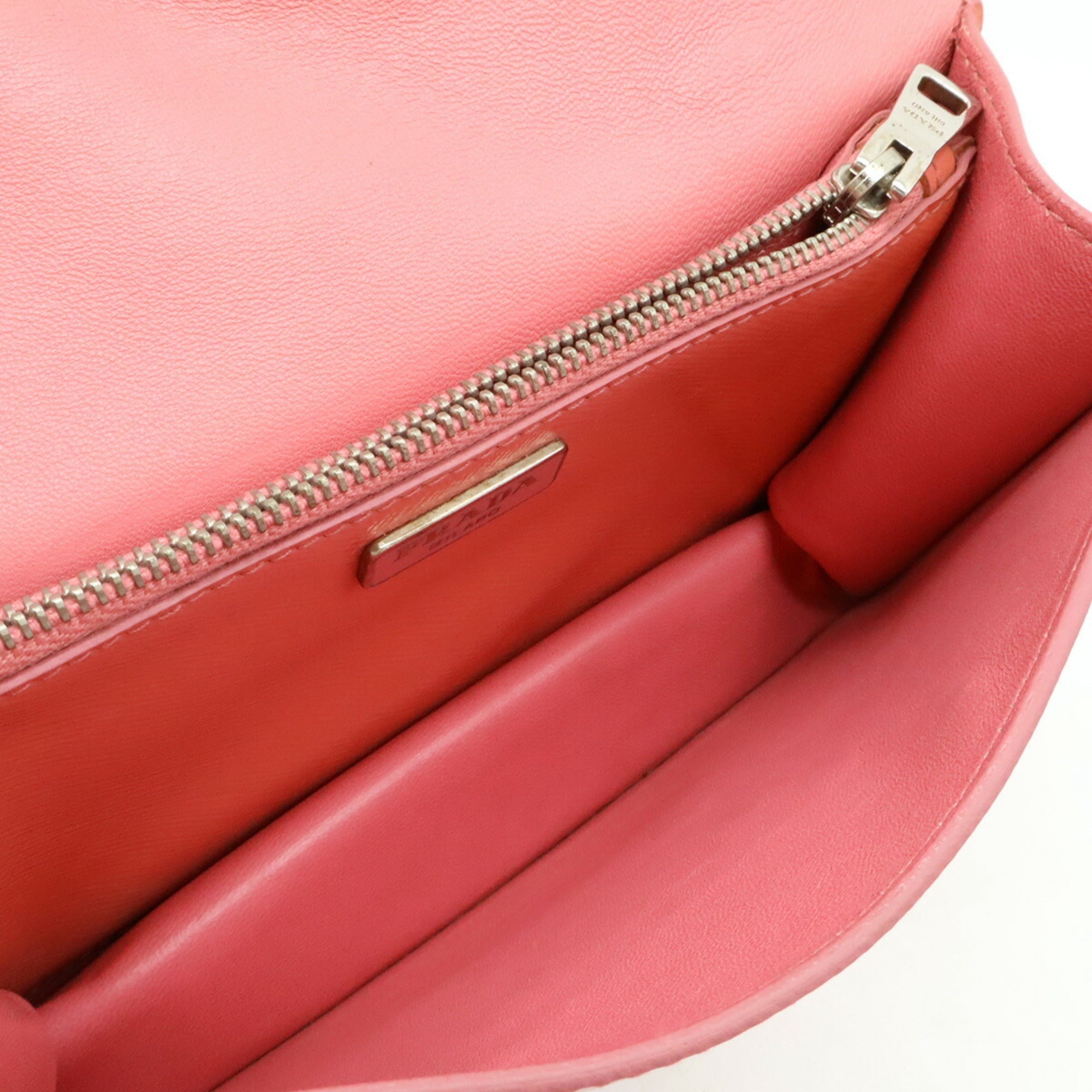 Prada Saffiano Begonia Pink Leather Handbag Pochette Shoulder Bag (Pre-Owned)