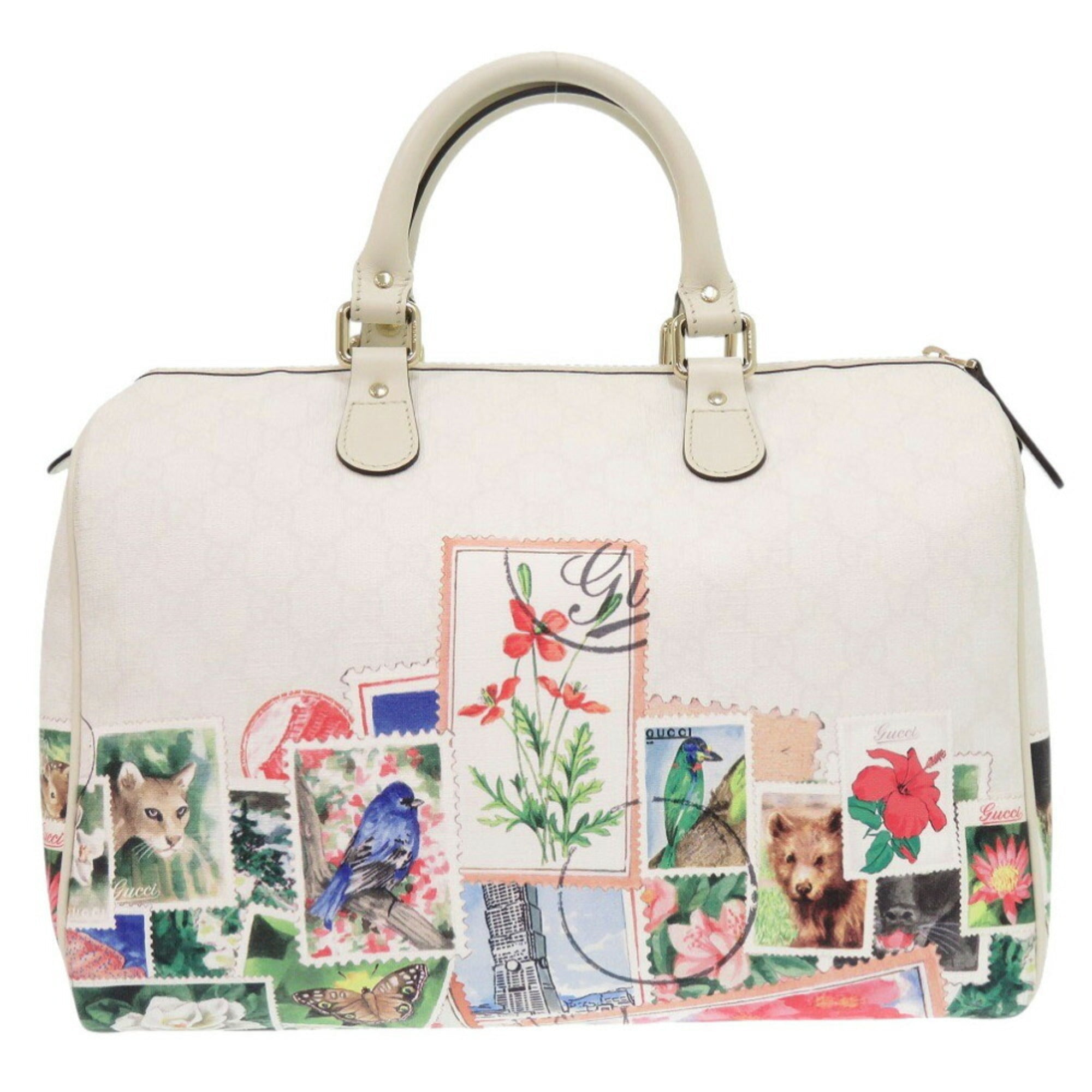 Gucci White Leather Boston Bag Handbag (Pre-Owned)