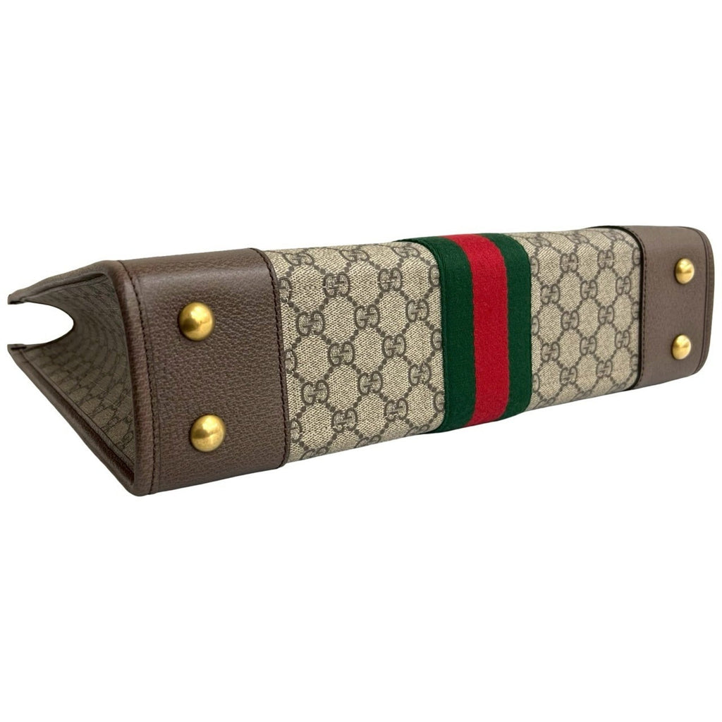 Gucci Brown Green Red Color Leather Pvc Handbag Tote Bag (Pre-Owned)