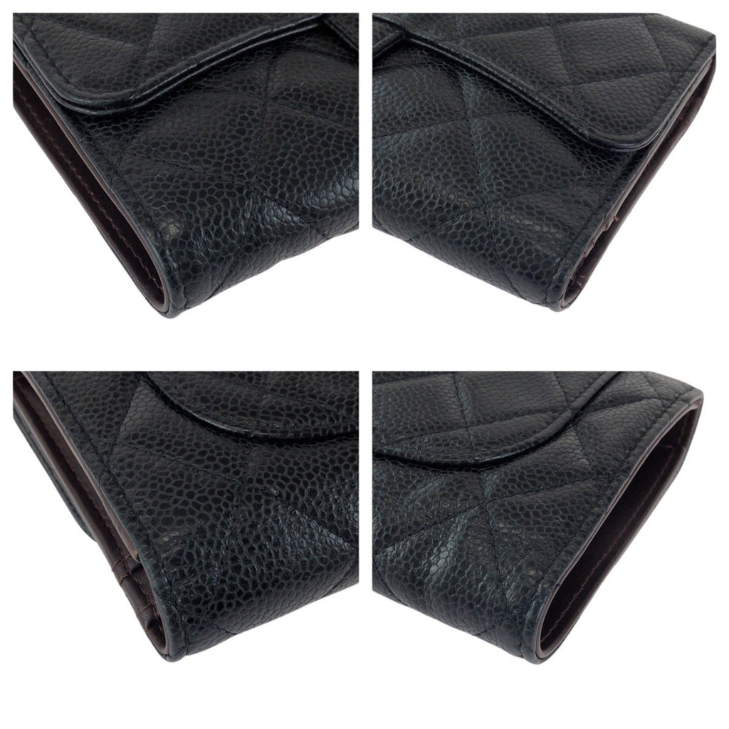 Chanel Black Grained Calfskin Long Wallet (Tri-Fold) (Pre-Owned)