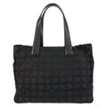 Chanel Black Nylon Leather Shoulder Bag Tote Bag (Pre-Owned)