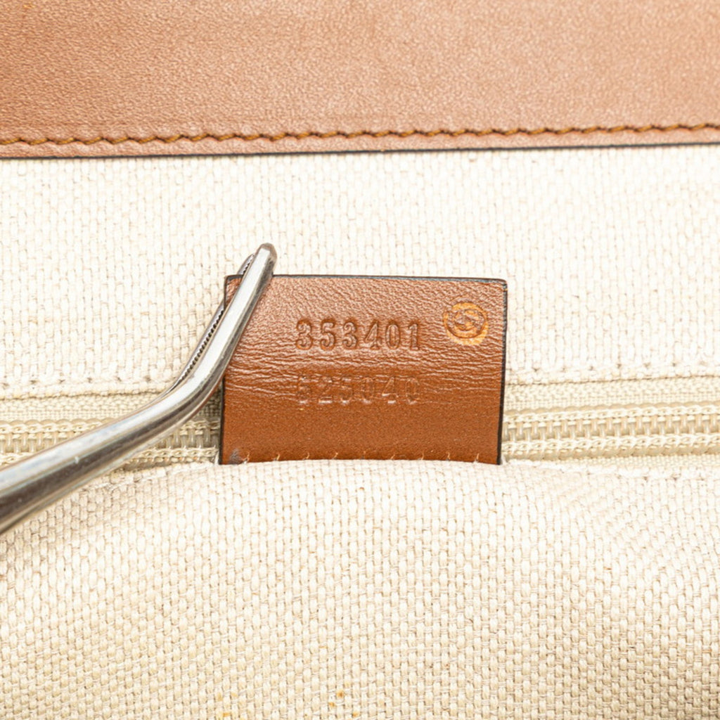 Gucci Beige Brown Canvas Leather Shoulder Bag (Pre-Owned)