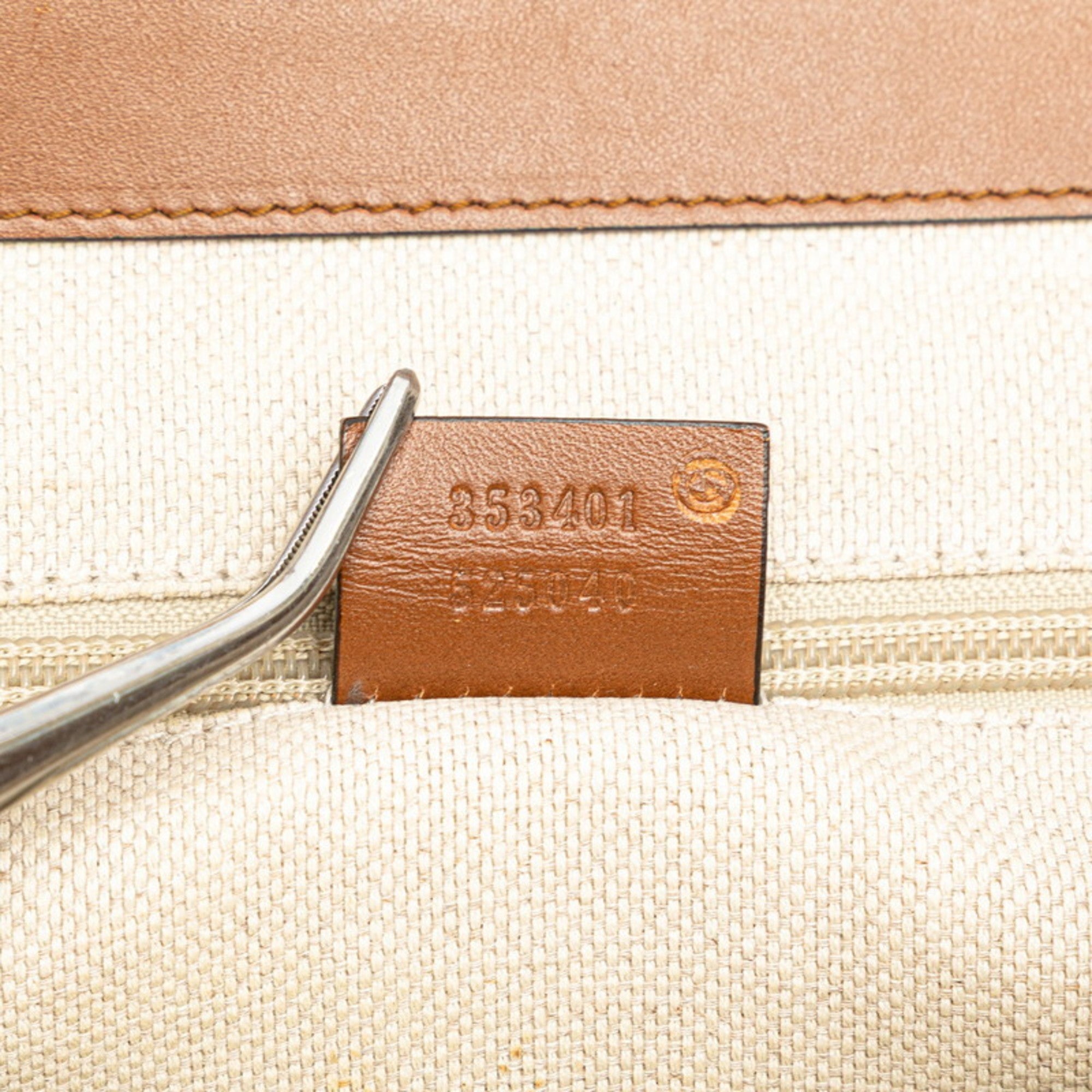 Gucci Beige Brown Canvas Leather Shoulder Bag (Pre-Owned)