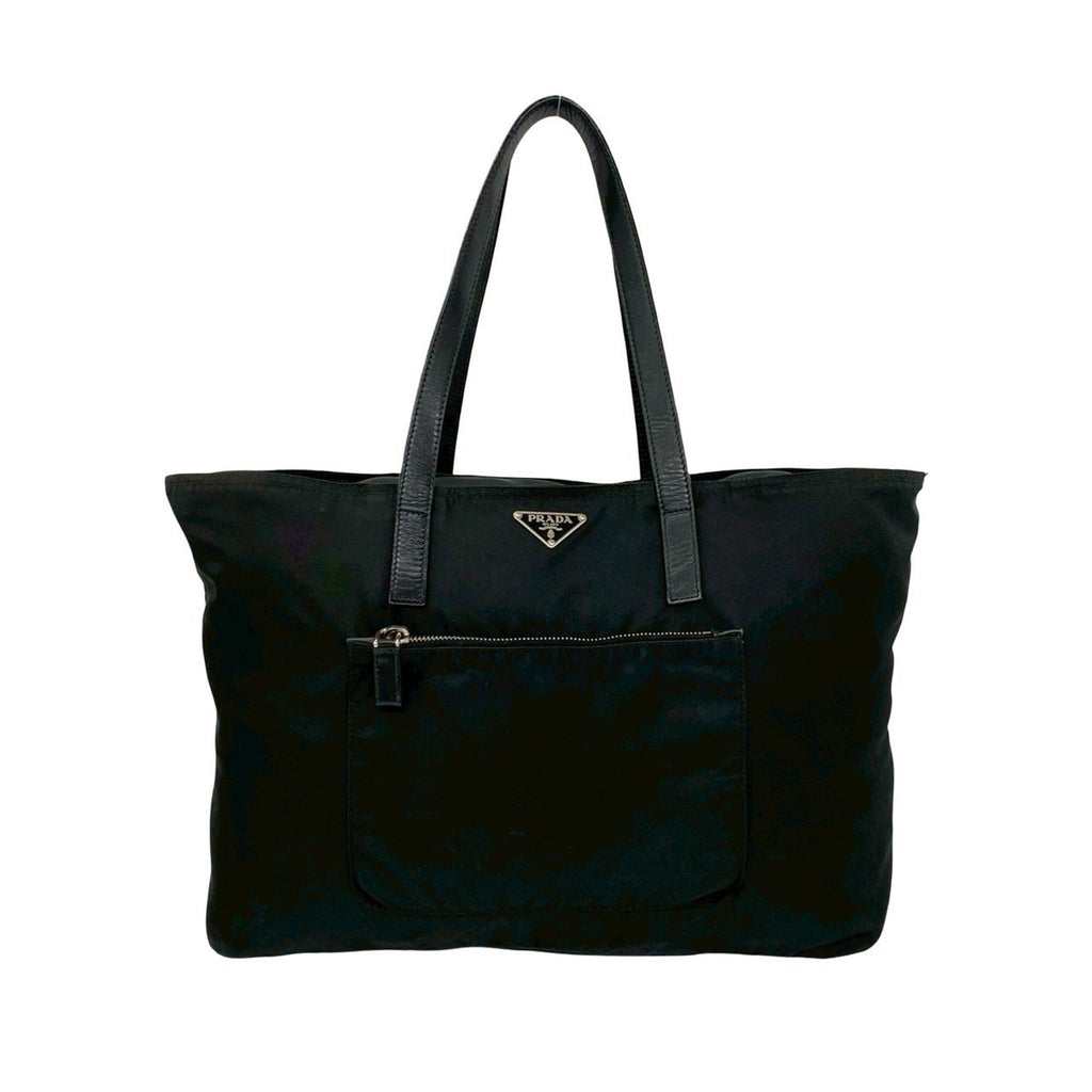 Prada Black Nylon Leather Handbag Shoulder Bag Tote Bag (Pre-Owned)