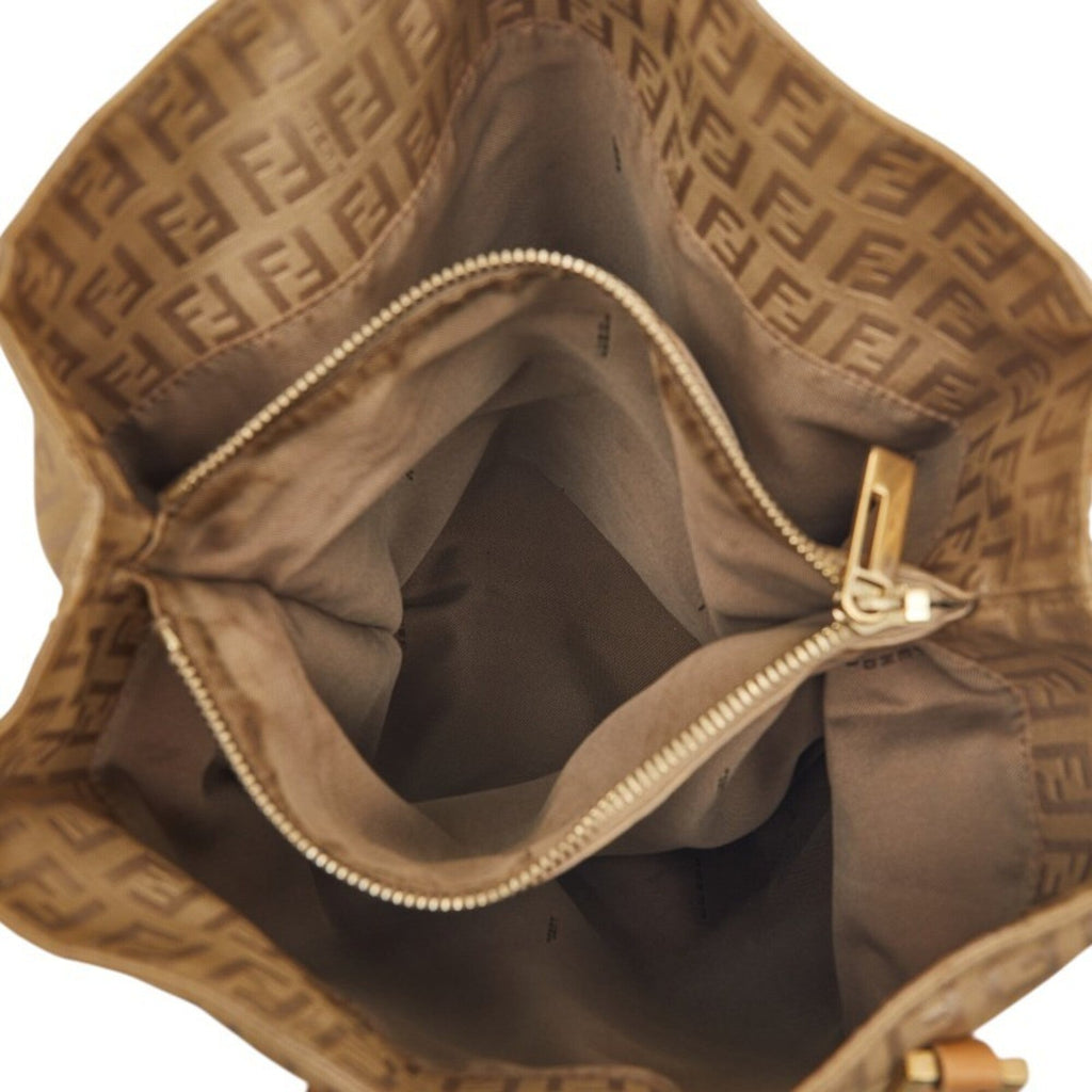 Fendi Beige Nylon Leather Handbag Tote Bag (Pre-Owned)