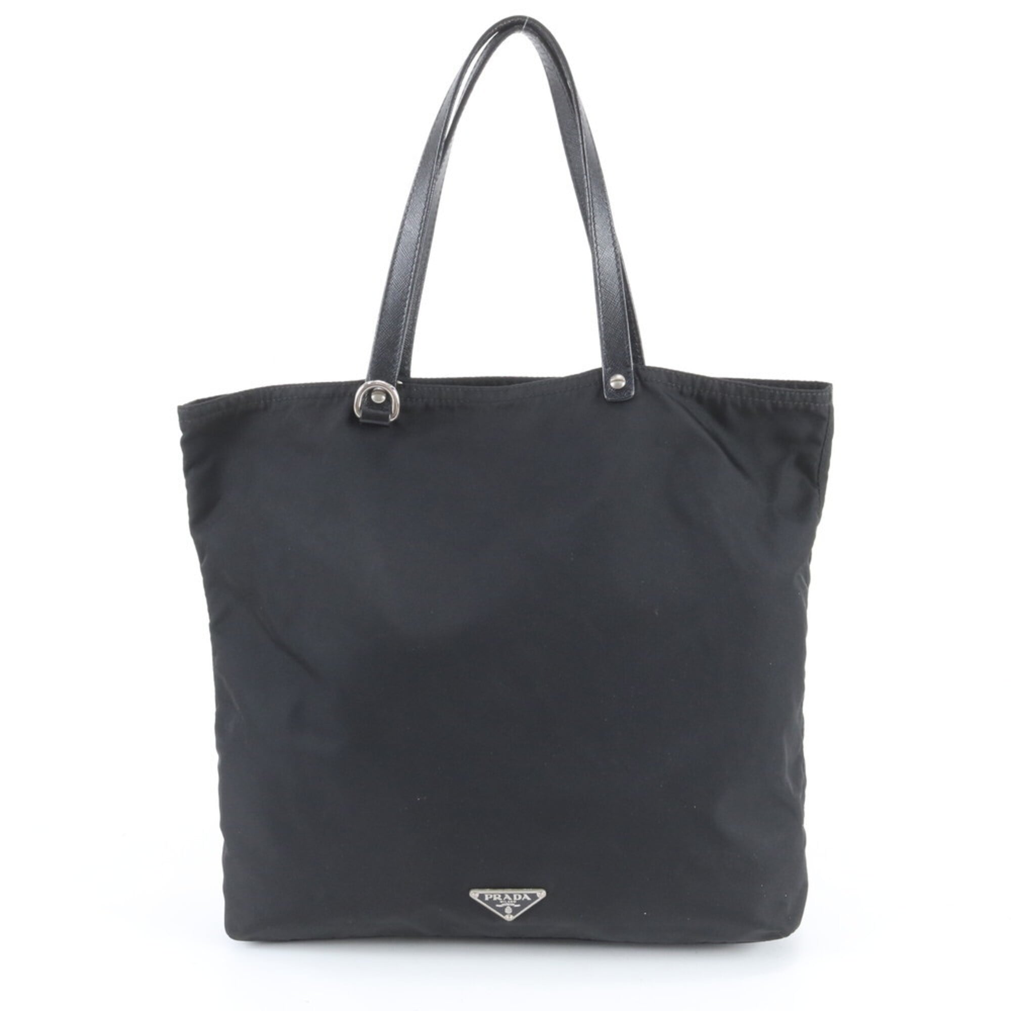 Prada Black Multi-Color Nylon Leather Handbag Tote Bag (Pre-Owned)