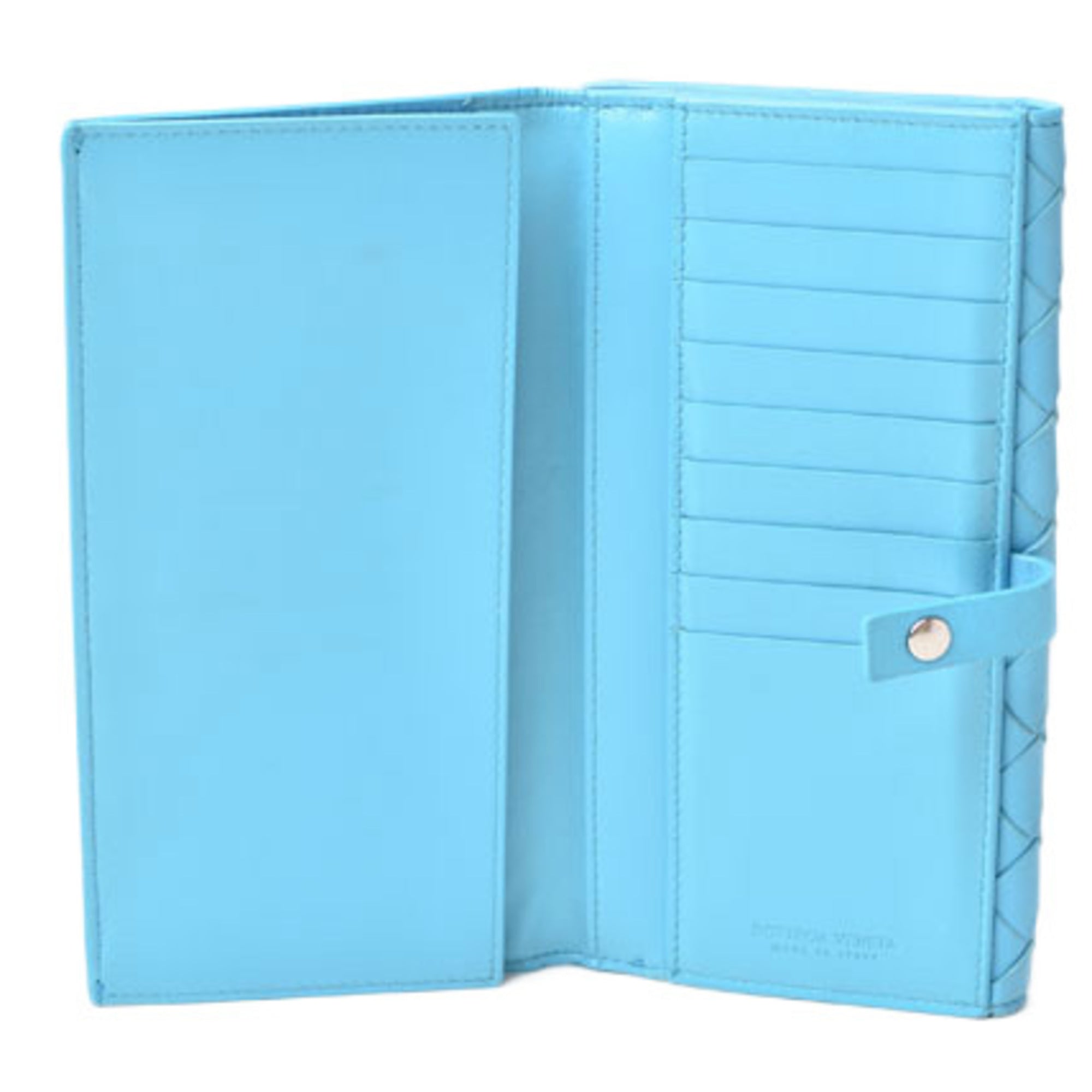 Bottega Veneta Intrecciato Light Blue Leather Long Wallet (Bi-Fold) (Pre-Owned)