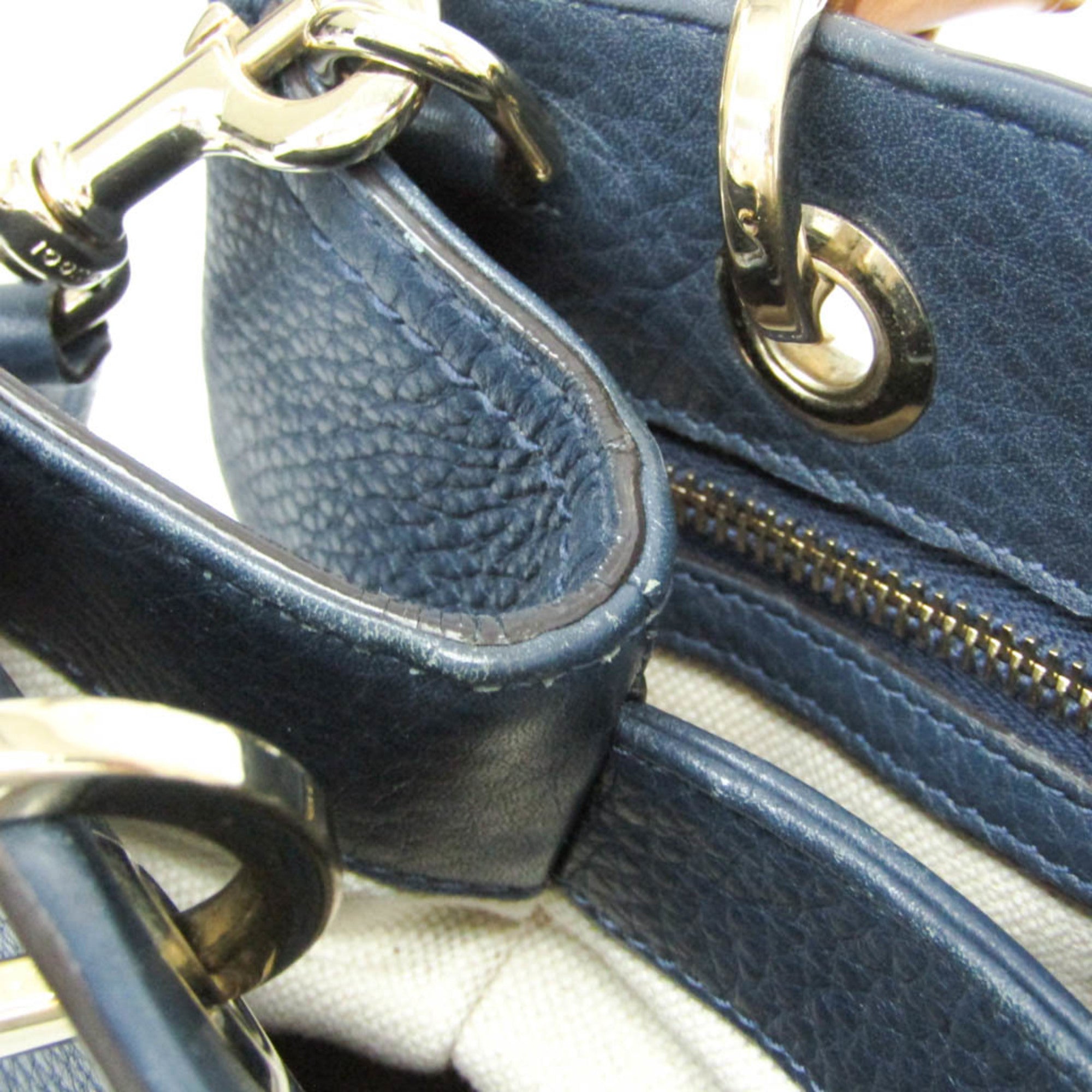 Gucci Bamboo Shopper Tote Leather Blue Leather Tote Bag Bag (Pre-Owned)