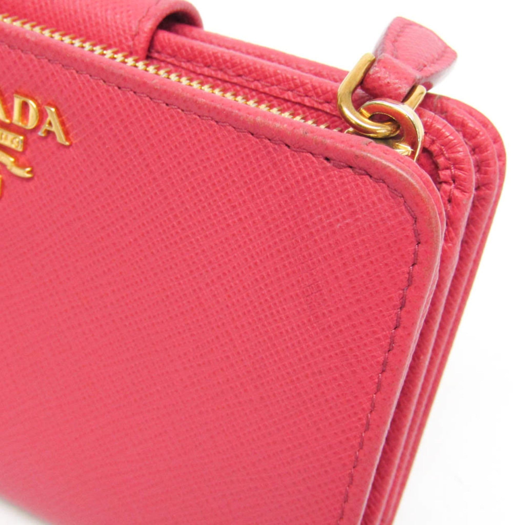 Prada Tab Bifold Wallet Saffiano Leather Pink Leather Wallets Accessory (Pre-Owned)