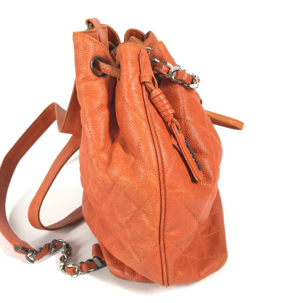 Chanel Orange Caviar Leather Backpack Shoulder Bag (Pre-Owned)