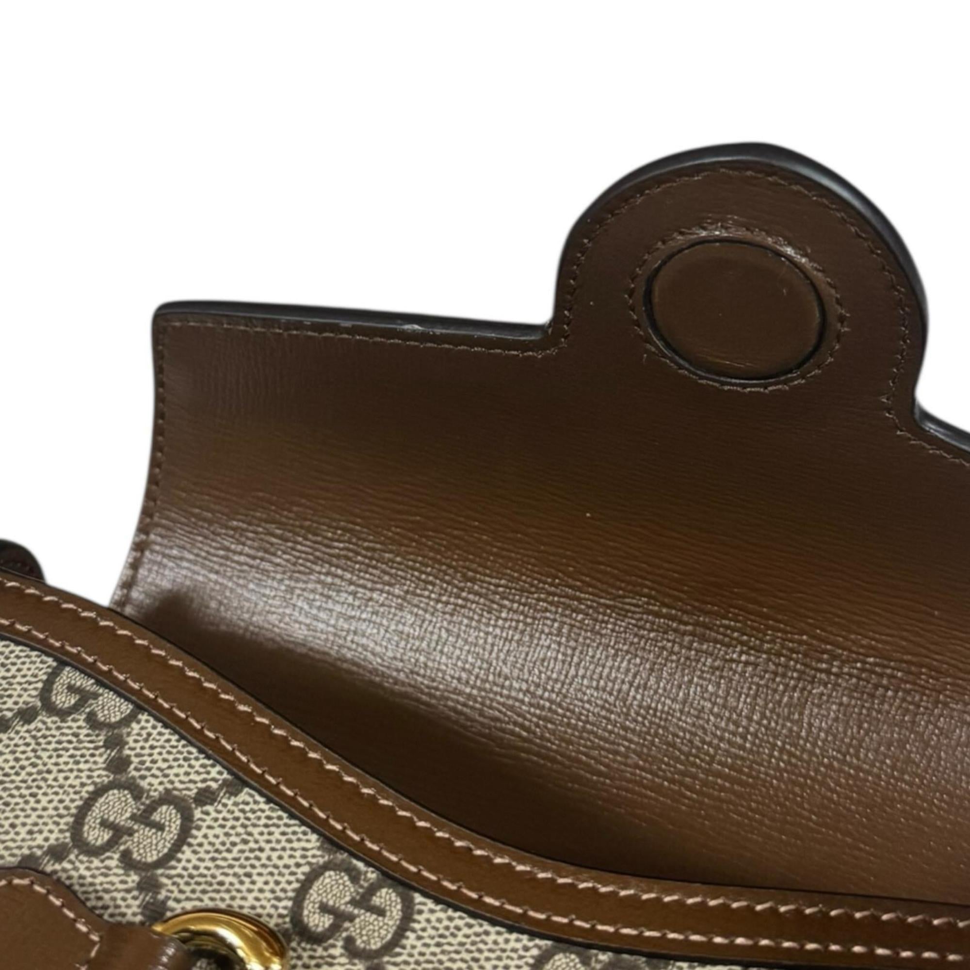 Gucci Horsebit Beige Brown Gg Supreme Shoulder Bag (Pre-Owned)