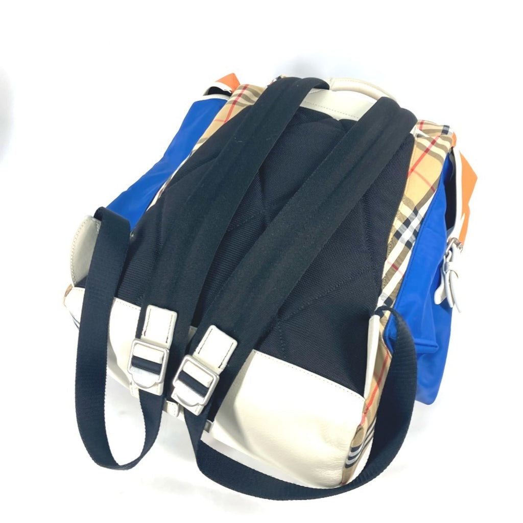Burberry Beige Blue Orange Leather Canvas Backpack (Pre-Owned)