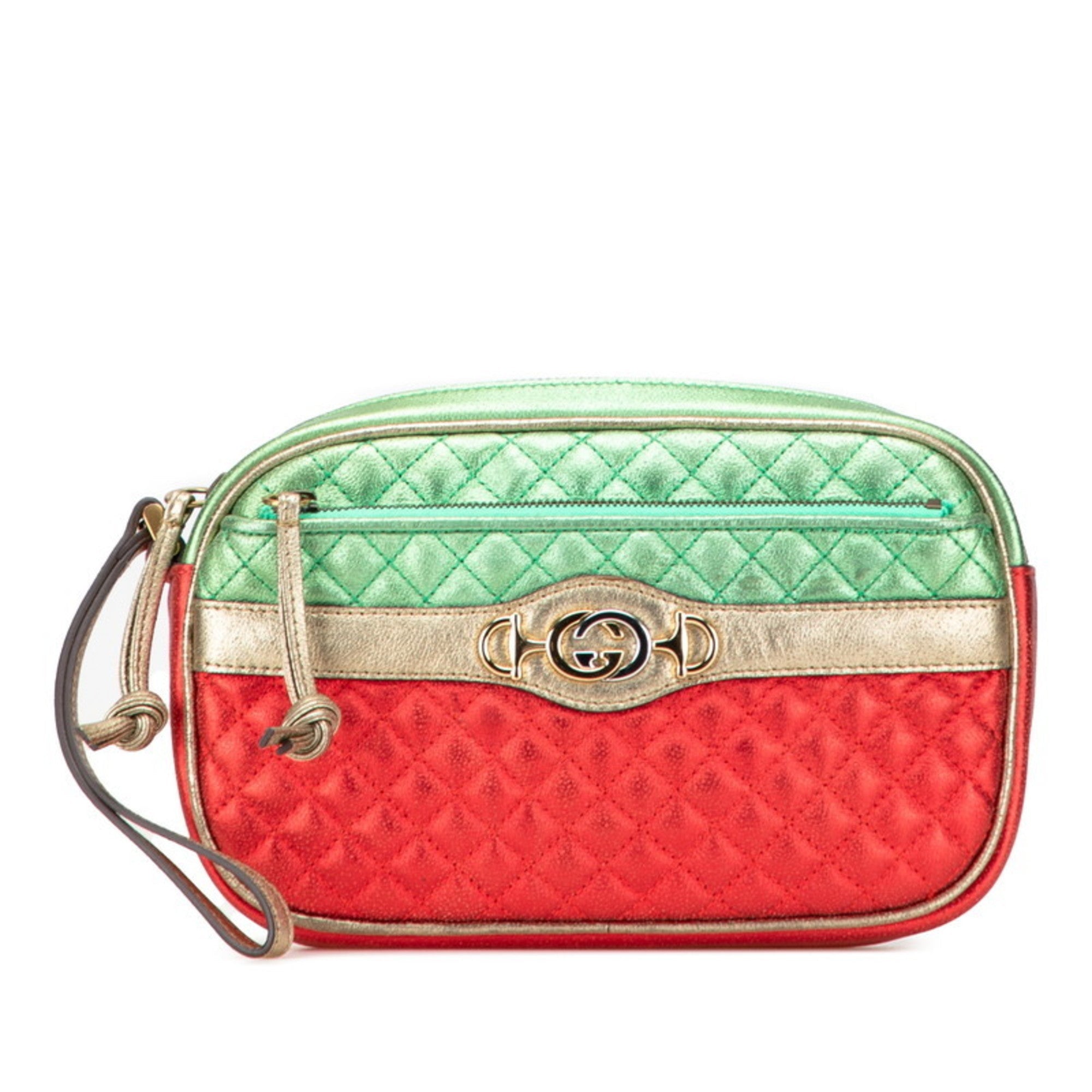 Gucci Gold Green Red Color Leather Clutch Bag (Pre-Owned)