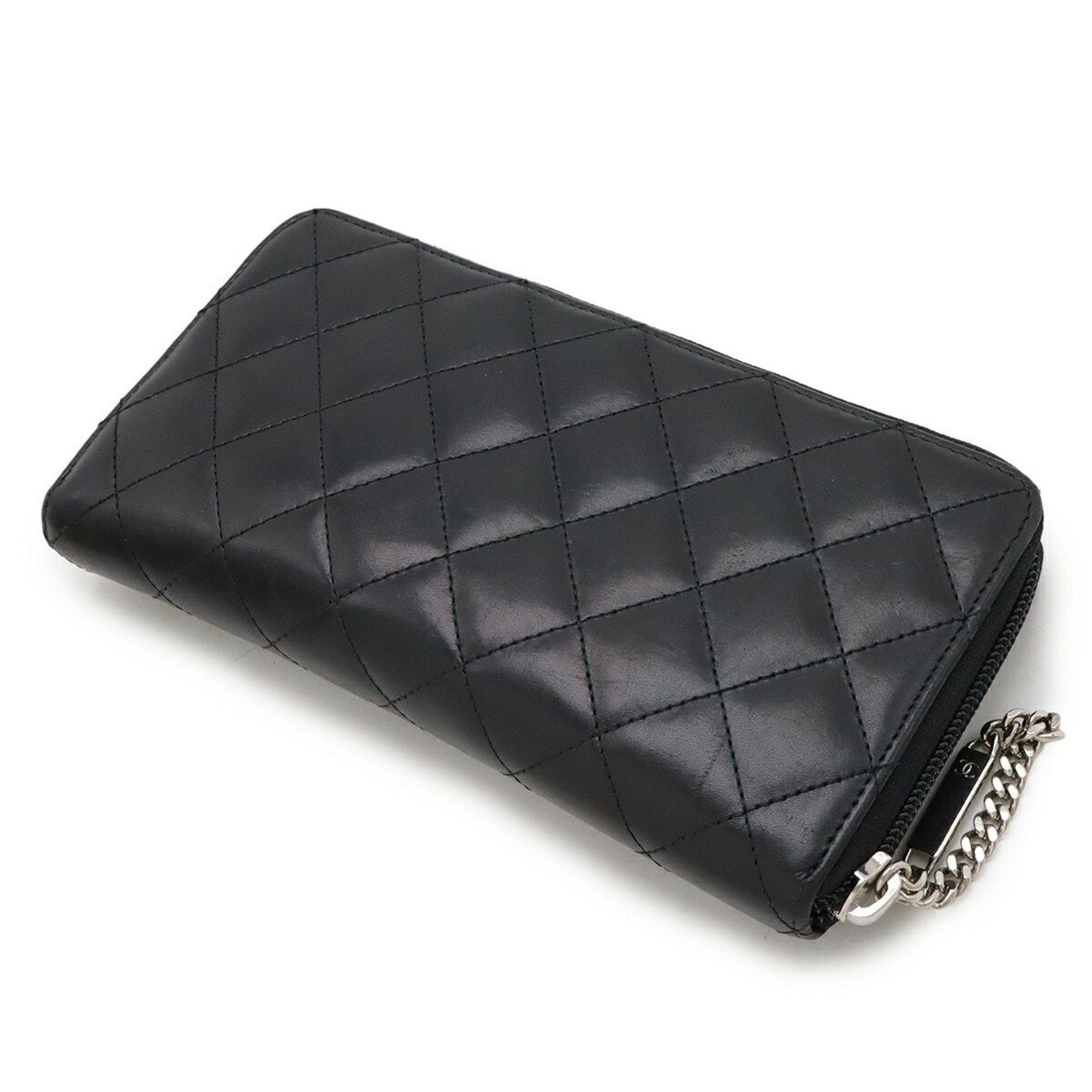 Chanel Cambon Black Pink Leather Long Wallet (Bi-Fold) (Pre-Owned)